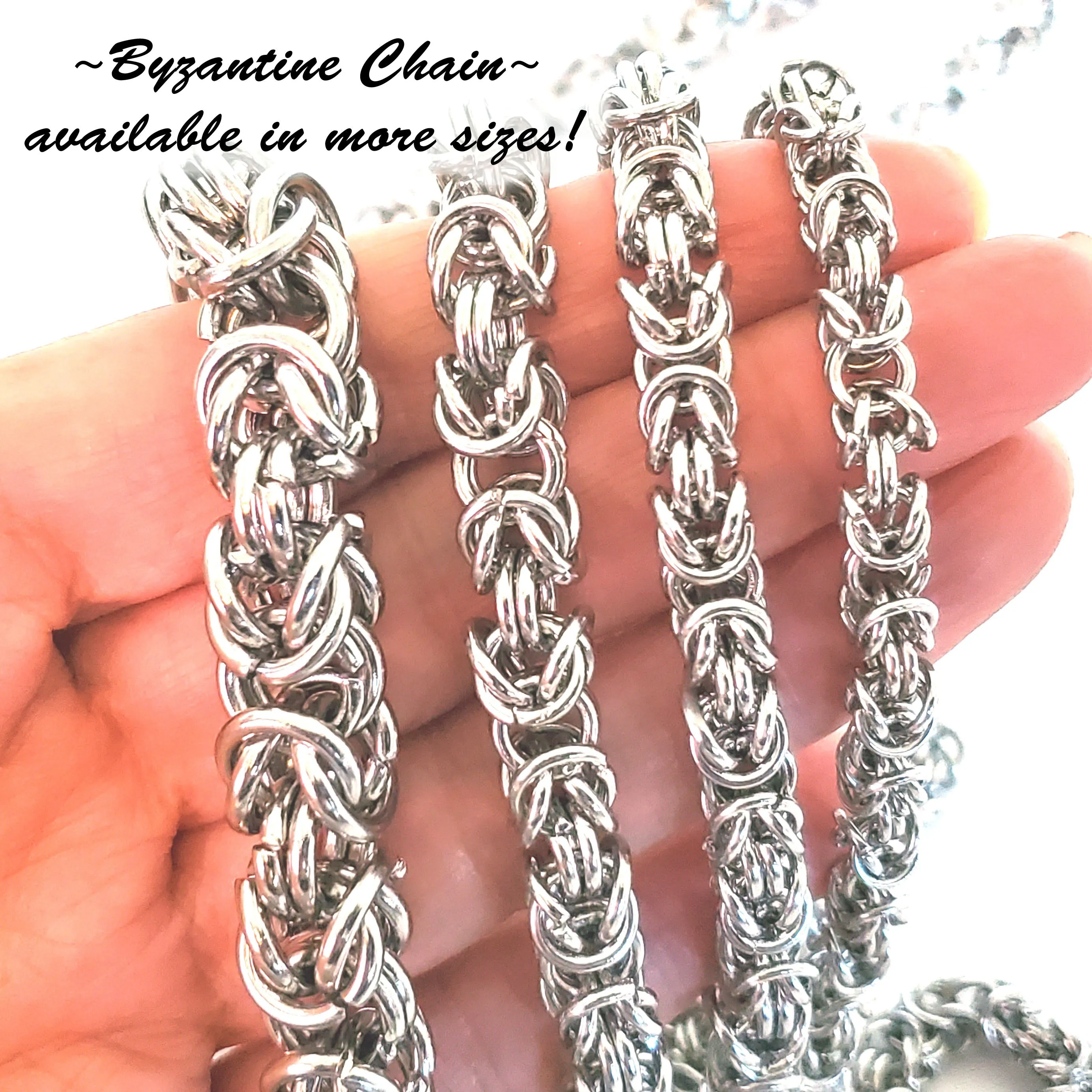 Byzantine Chain Stainless Steel, Open Links, 8mm Diameter, 1 Meter #1966 C