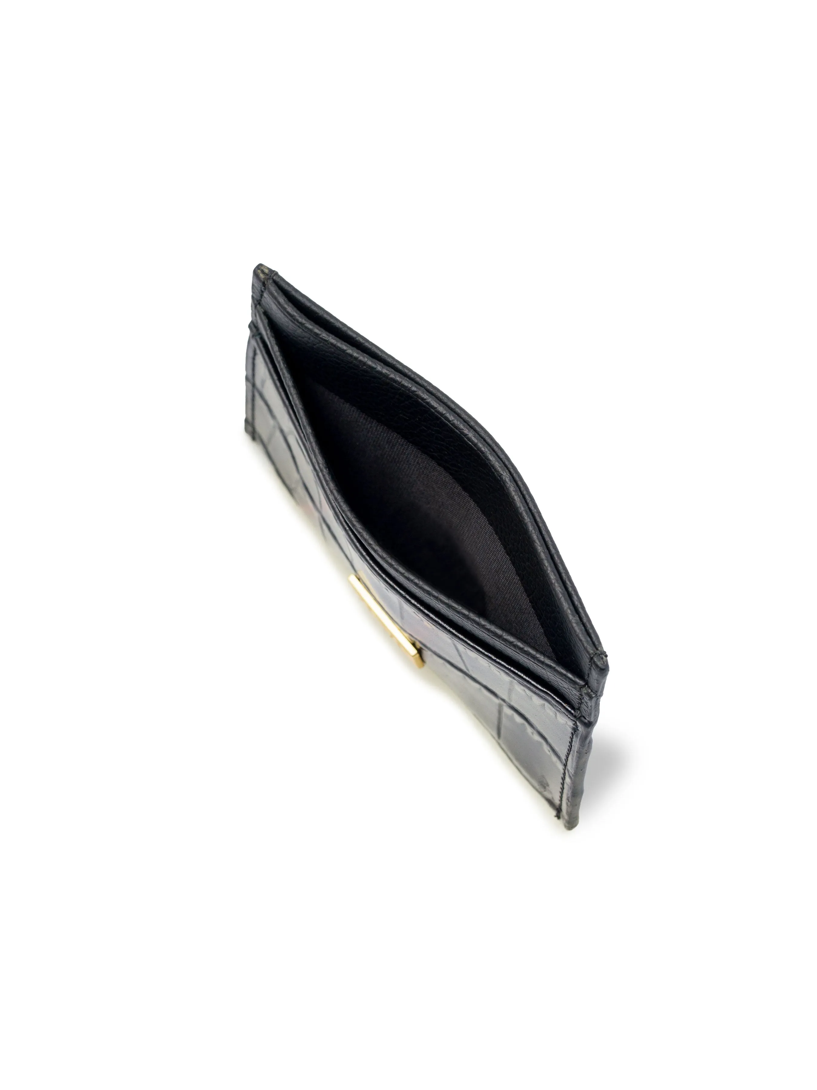 Card Holder - Black Matte Croco Leather