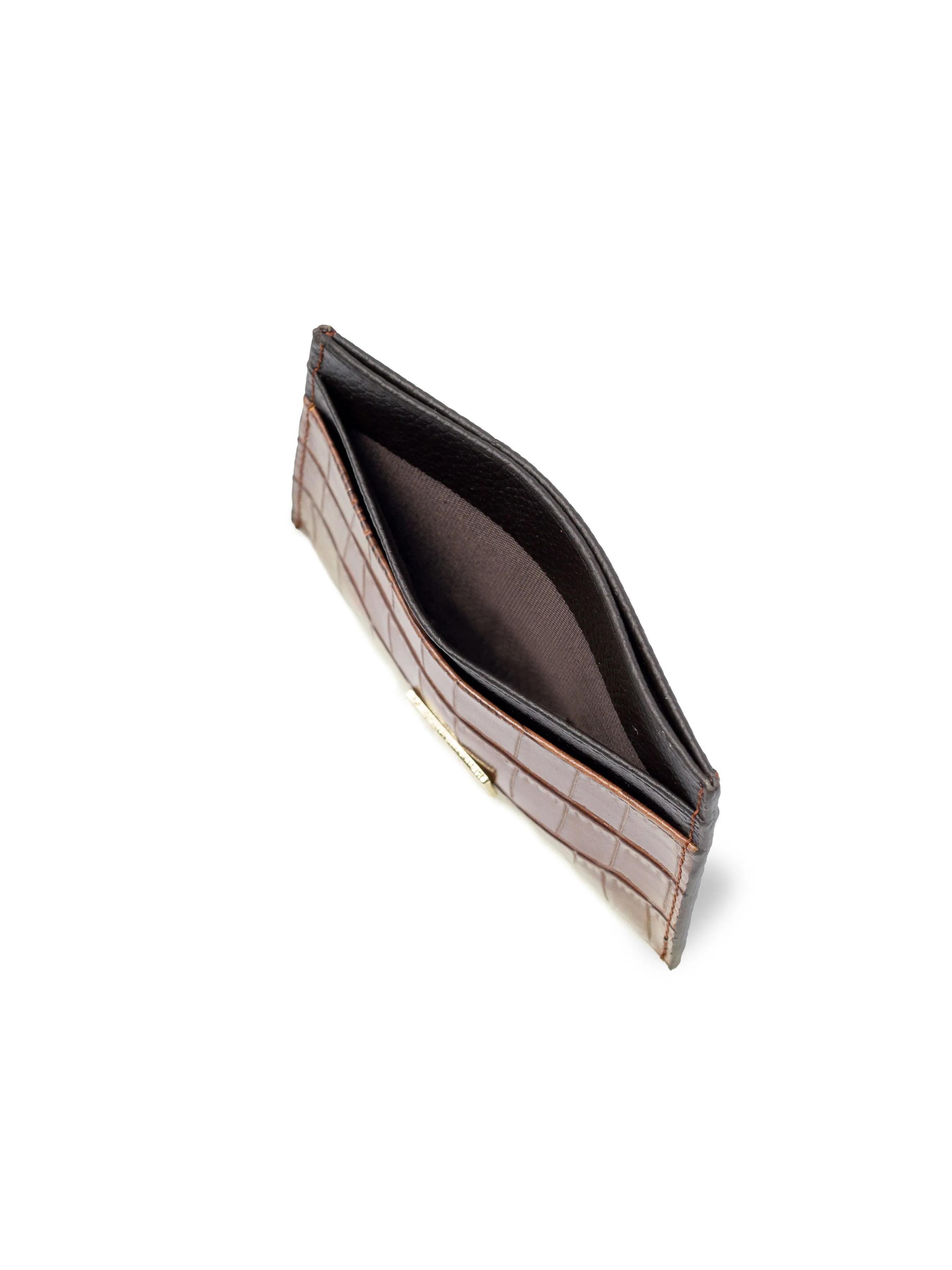 Card Holder - Coffee Polished Croco Leather