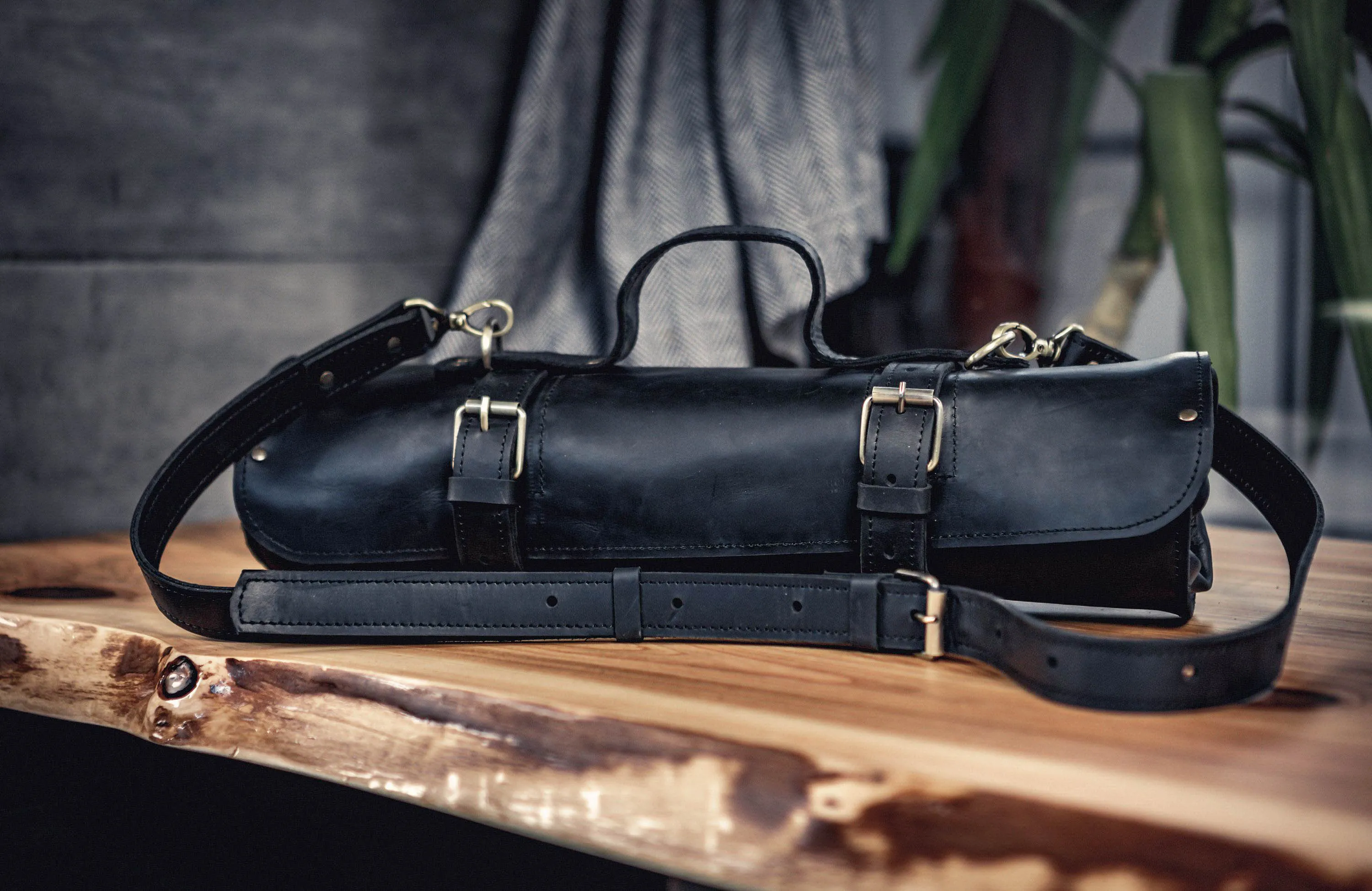 Chefs Knife Roll | Black Leather Knife Roll Bag | Free Personalization