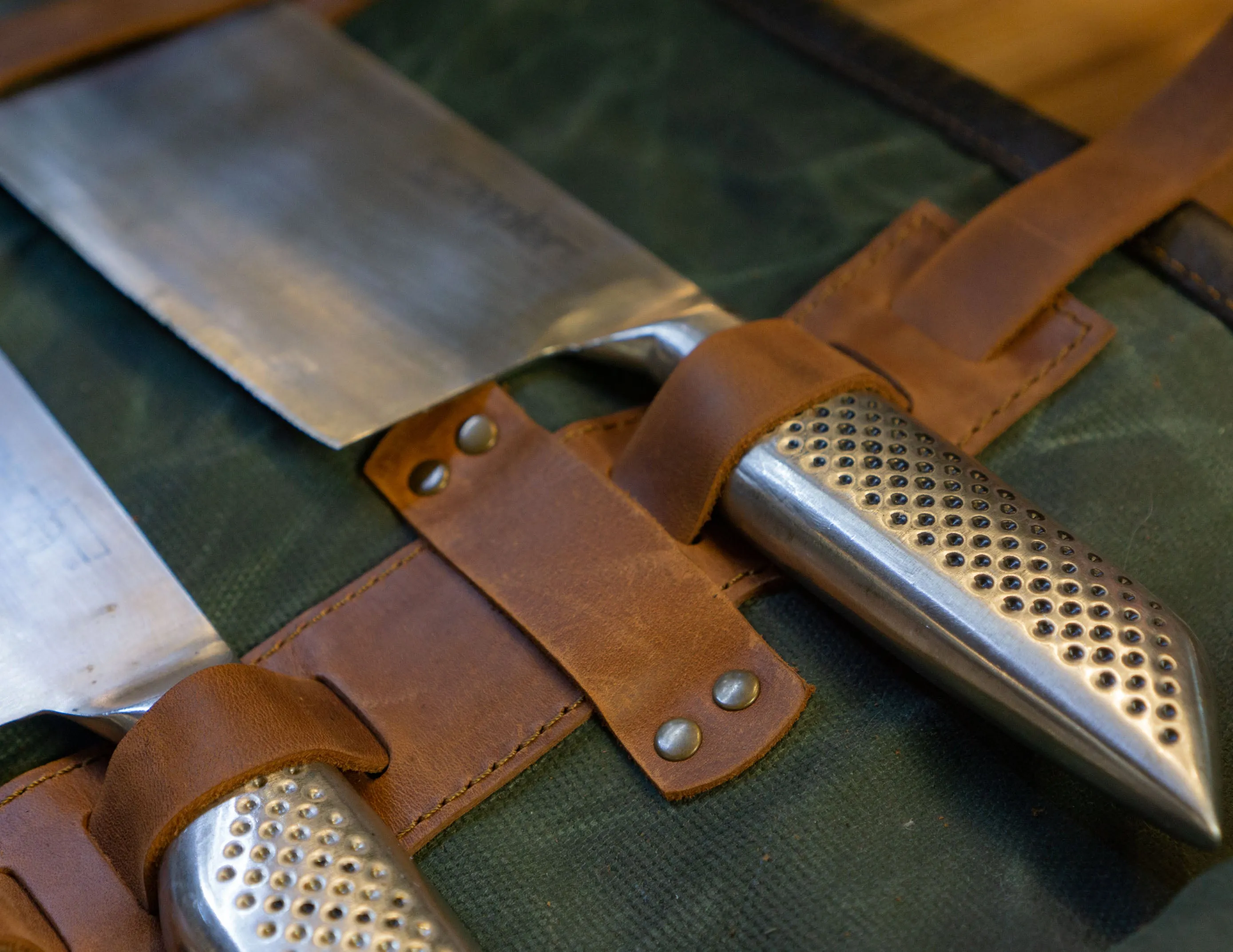 Chefs Knife Roll with Initials | Waxed Canvas | Shoulder Leather Strap