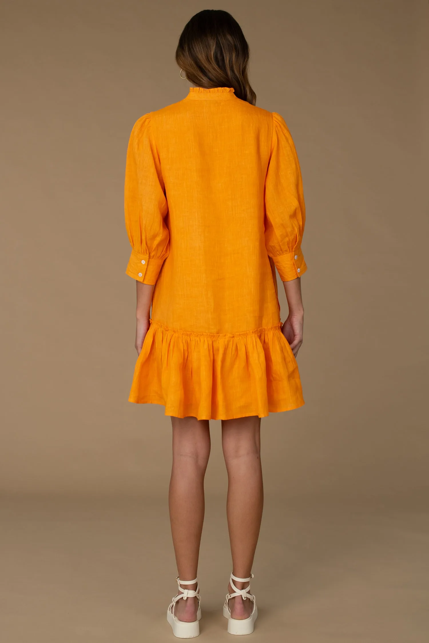 Chloe Linen Dress in apricot by Olivia James