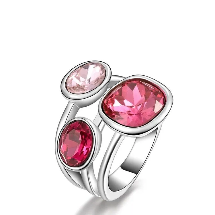 Classic Cubic Zircon Big Stone Ring - Pink