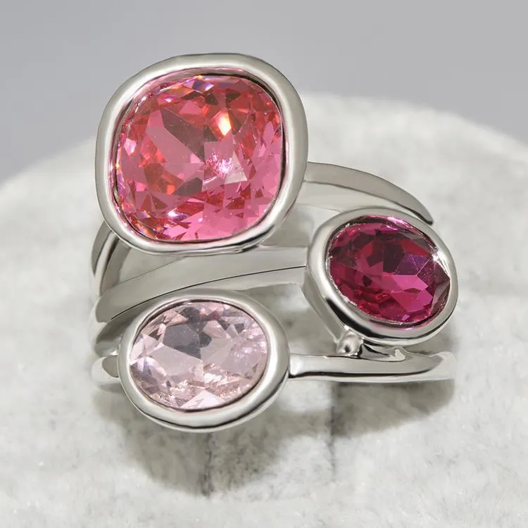 Classic Cubic Zircon Big Stone Ring - Pink