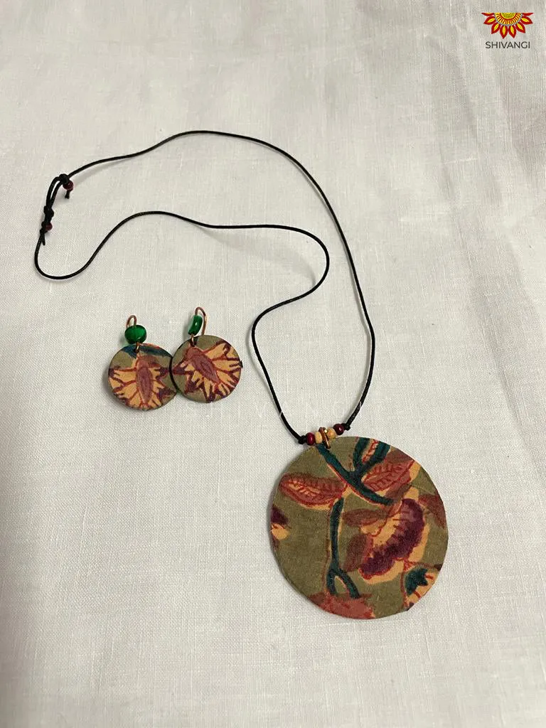 Cotton fabric  Pendant Necklace with Earrings for Women and Girl's