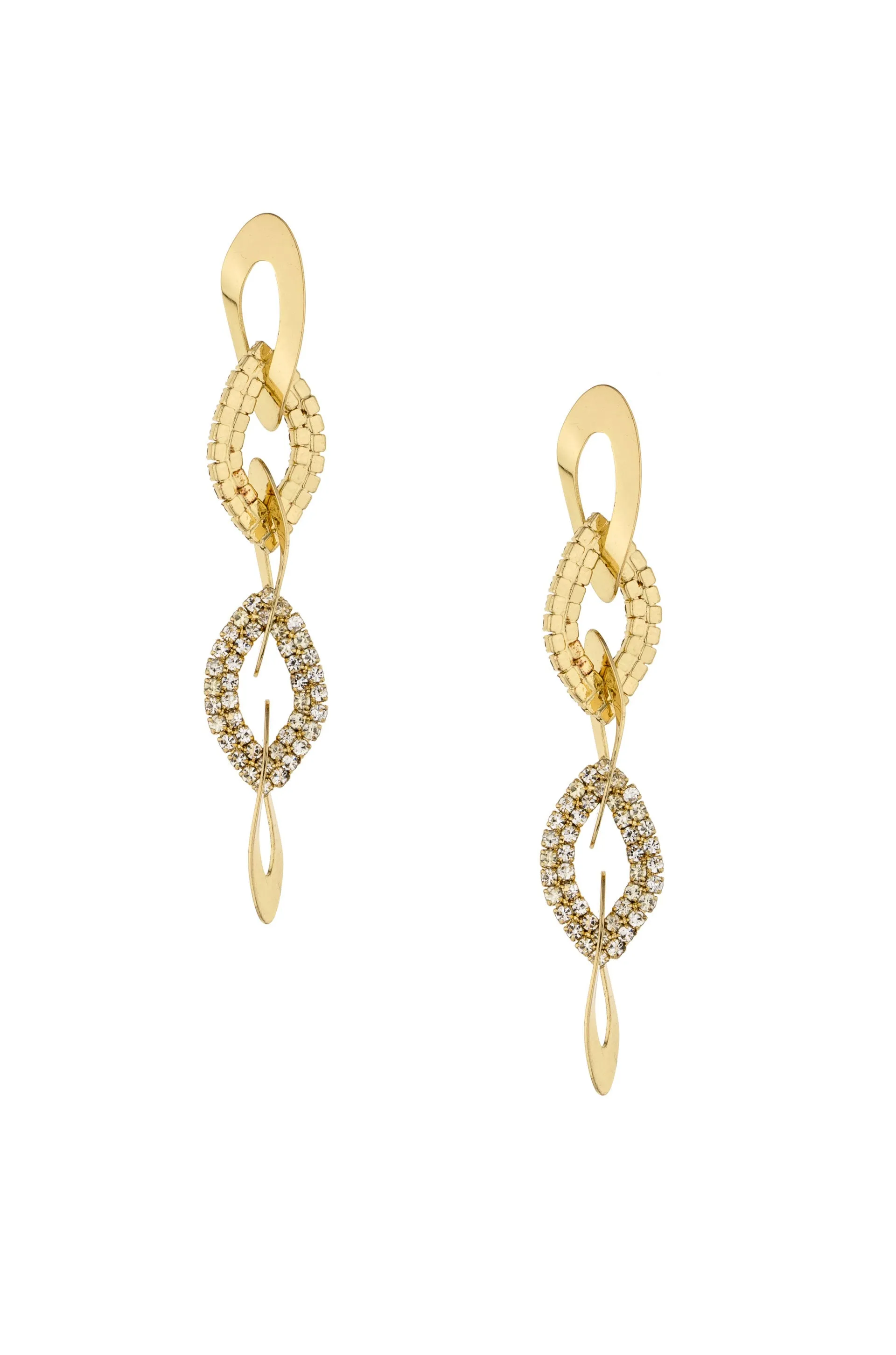 Crystal and 18k Gold Plated Rope Chain Link Dangle Earrings