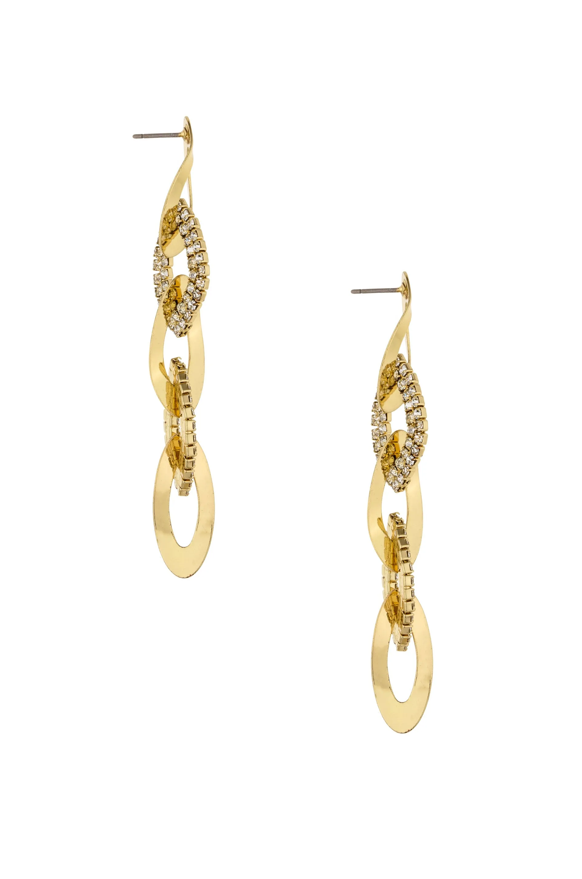 Crystal and 18k Gold Plated Rope Chain Link Dangle Earrings