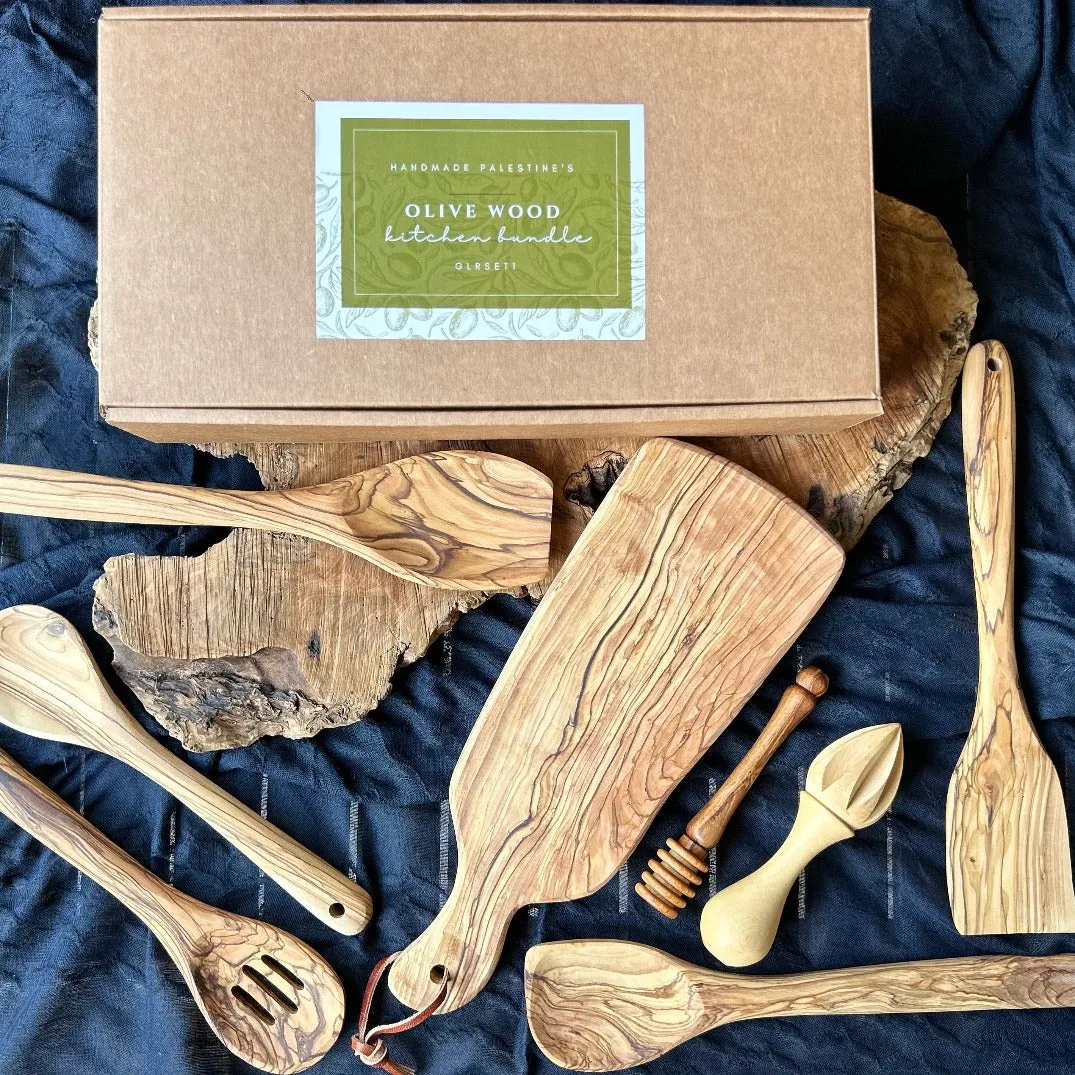 Curated Olive Wood Kitchen Set from Bethlehem | Gift Box for the Foodie