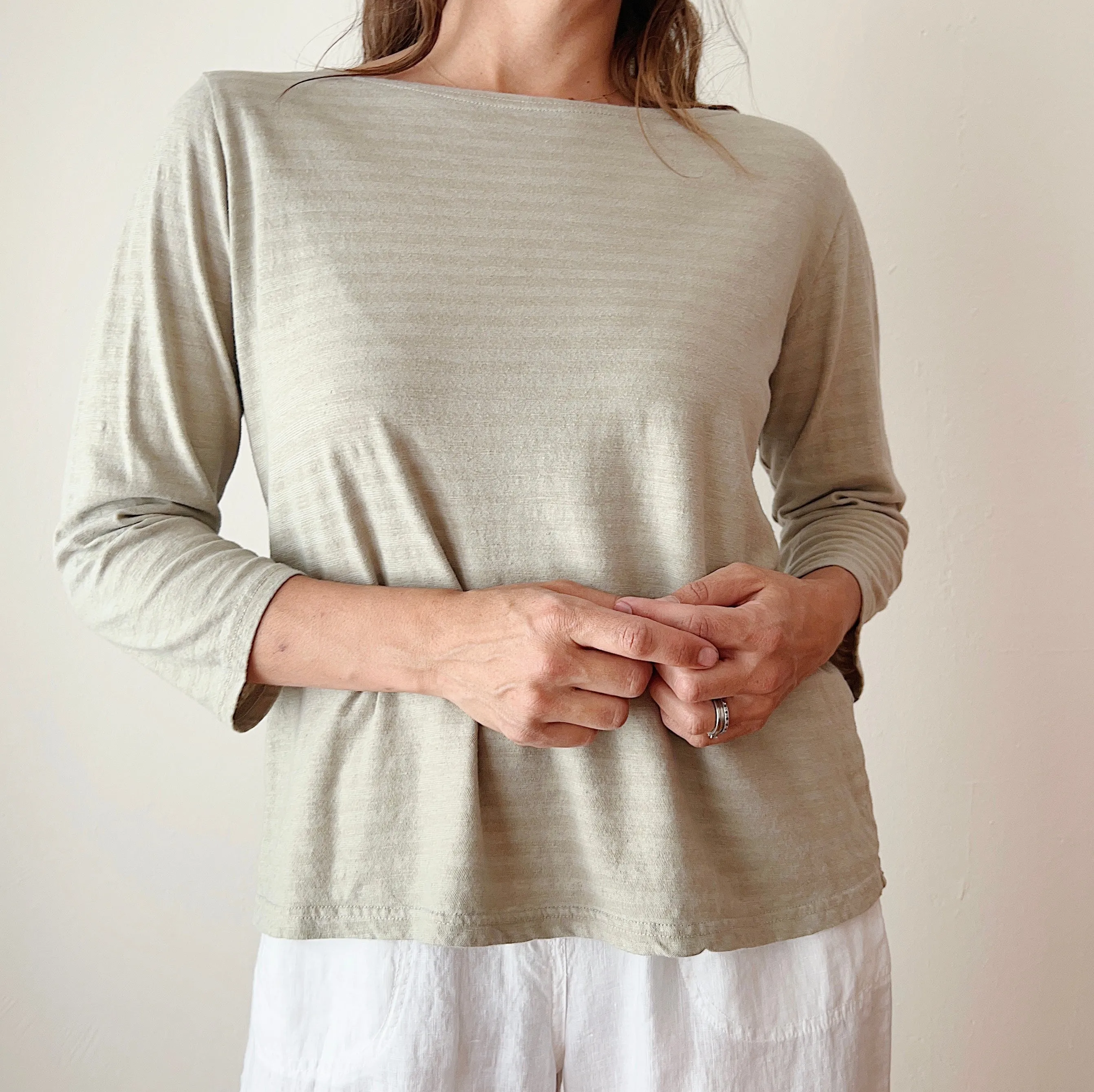 Cut Loose | 3/4 Sleeve Boatneck Linen Blend Top in Rye Stripe