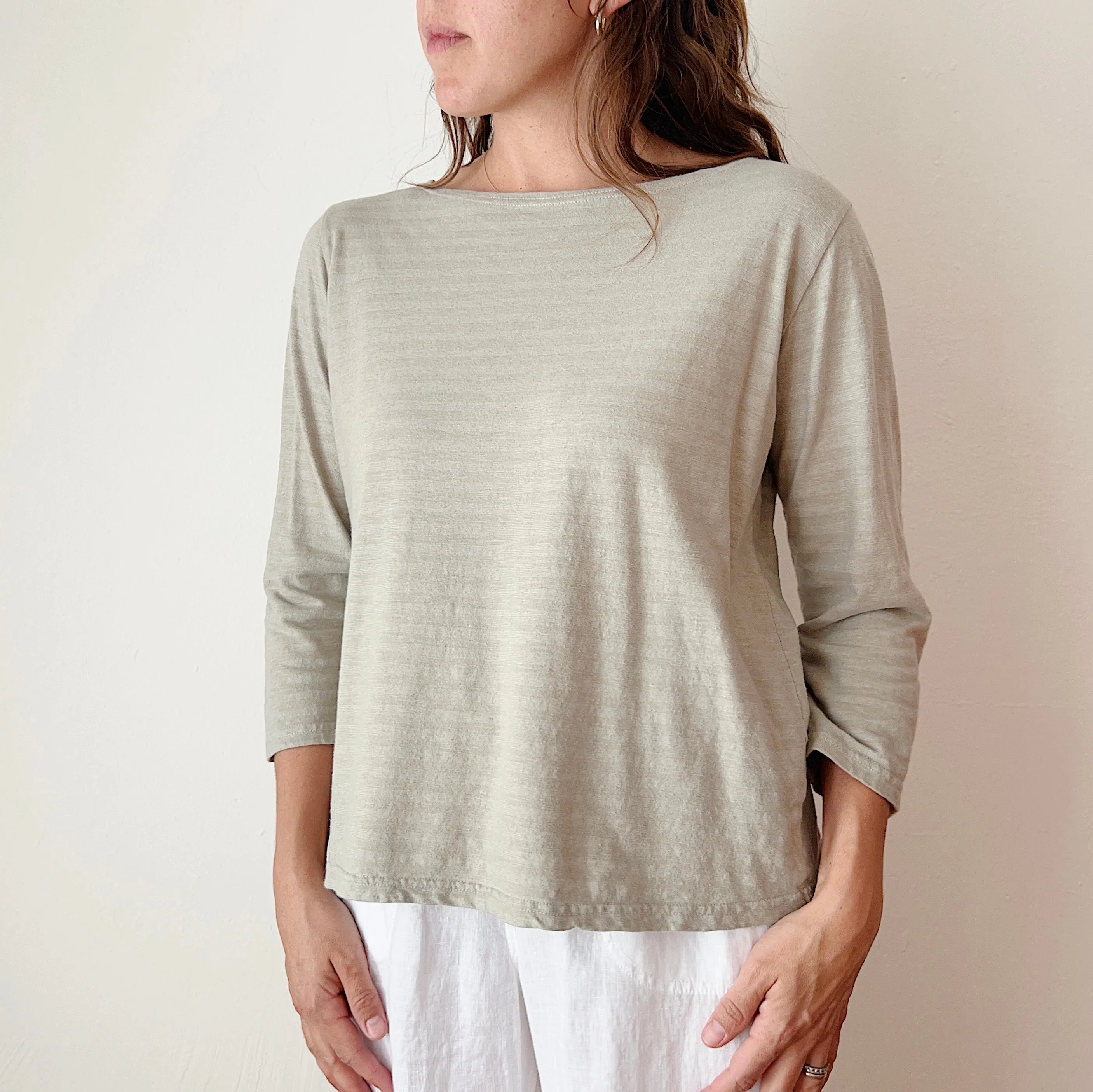 Cut Loose | 3/4 Sleeve Boatneck Linen Blend Top in Rye Stripe