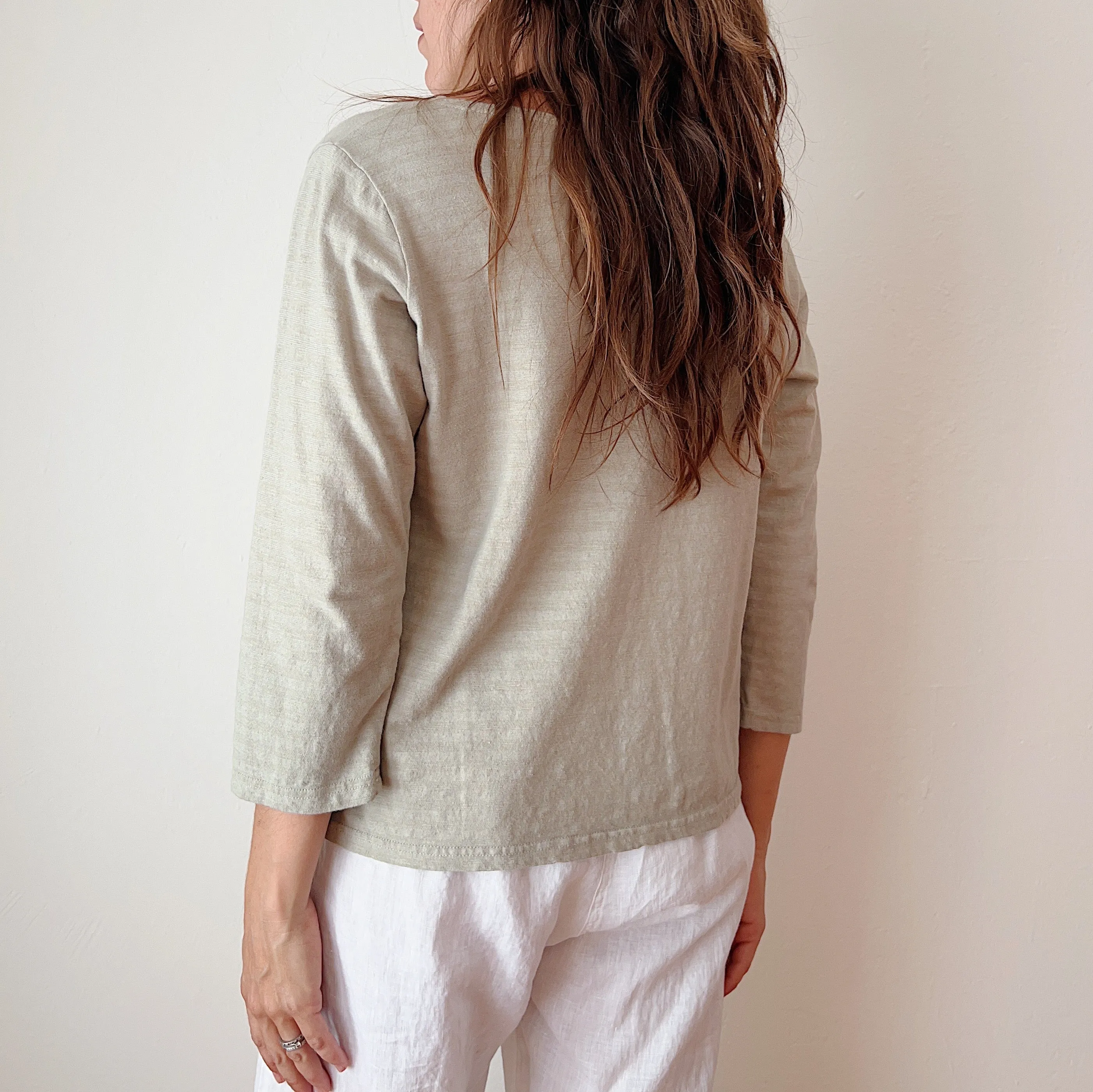 Cut Loose | 3/4 Sleeve Boatneck Linen Blend Top in Rye Stripe