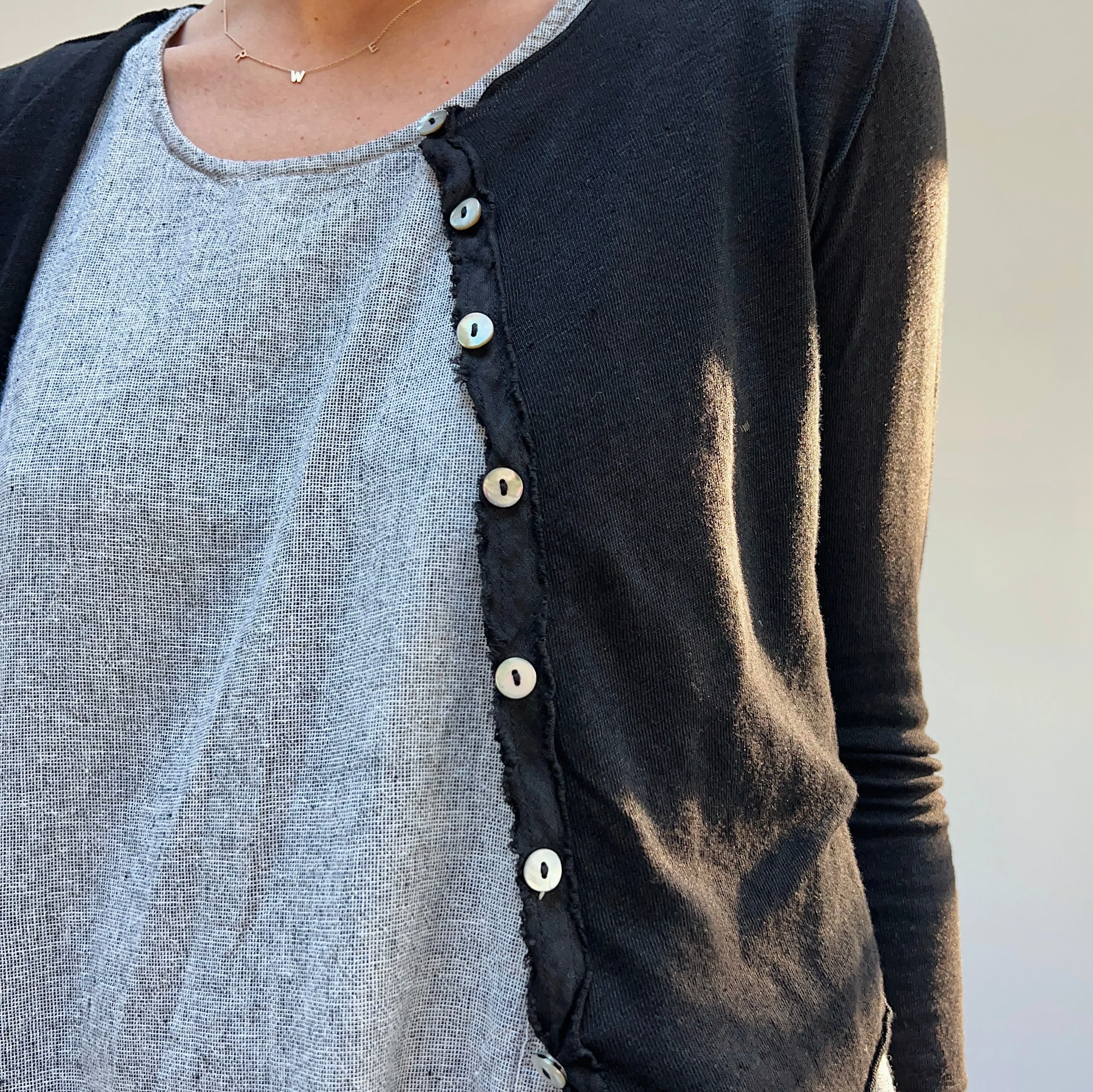 Cut Loose | Cropped Fine Linen Blend Cardigan in Black