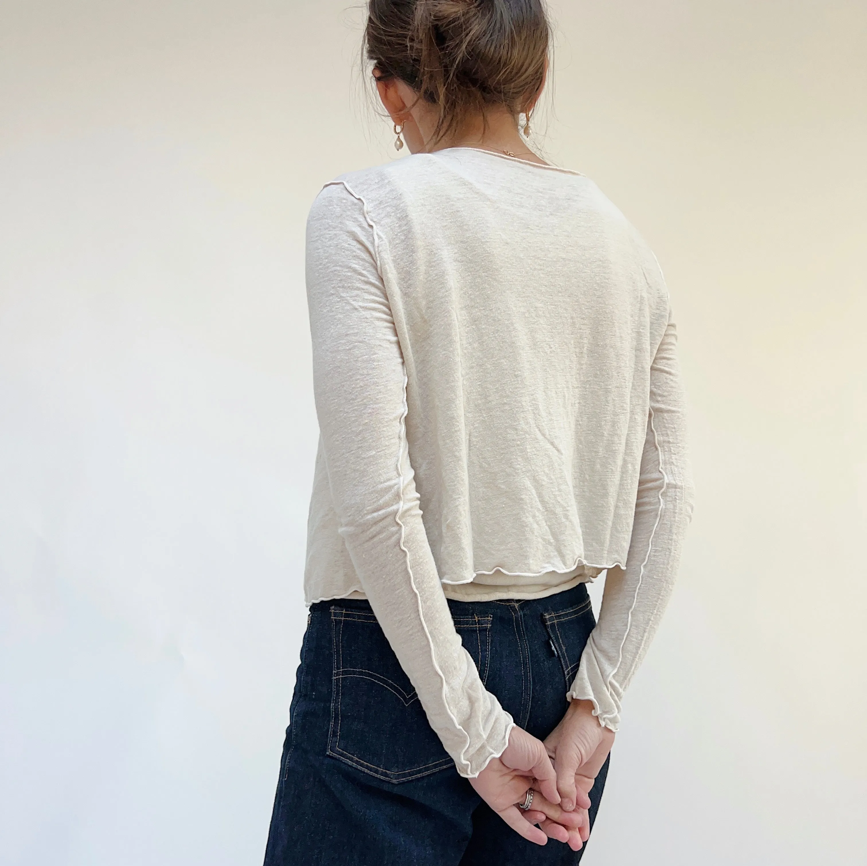 Cut Loose | Cropped Fine Linen Blend Cardigan in Jicama