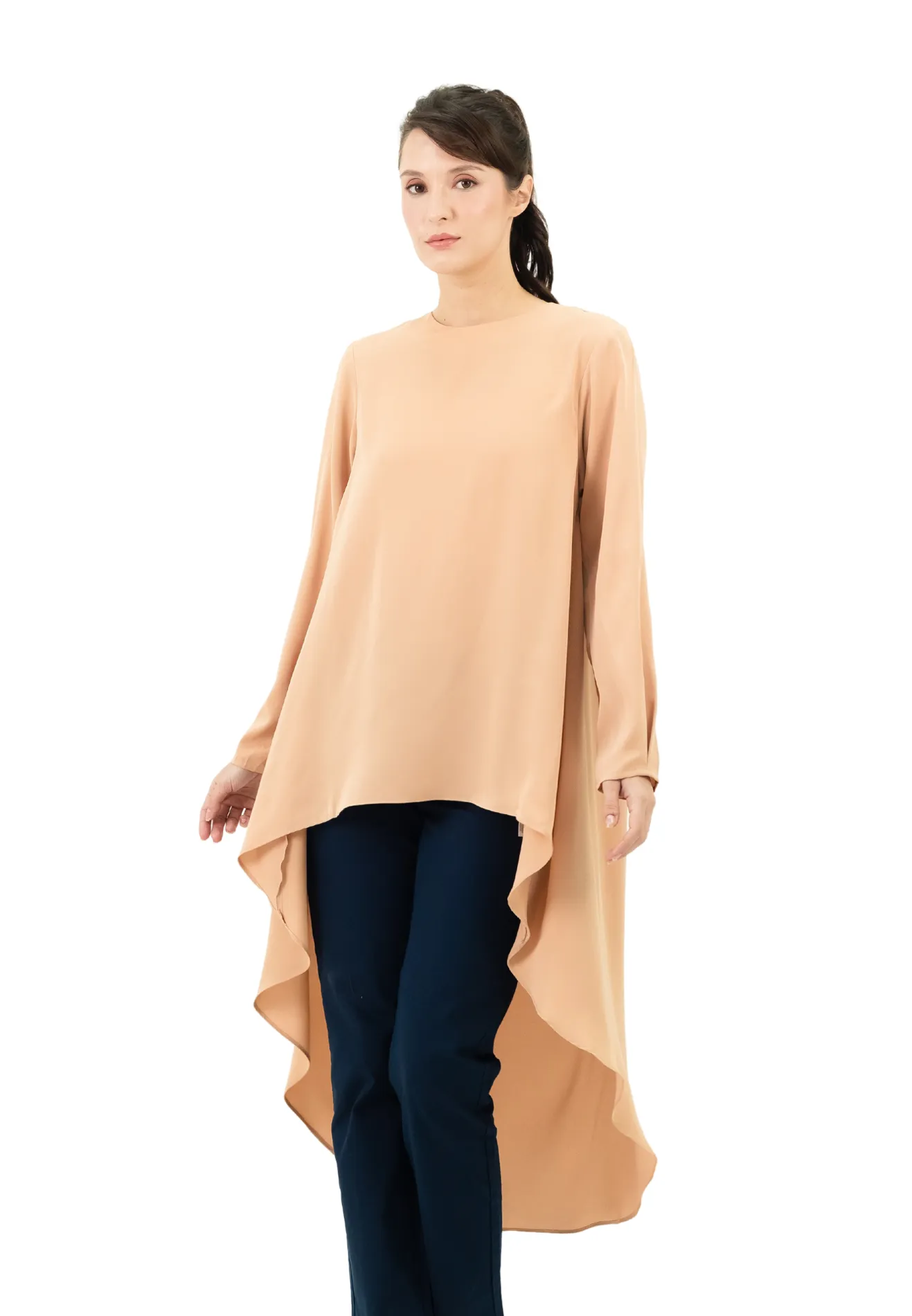 DAISY BY VOIR Asymmetrical Fishtail Hem Satin Top