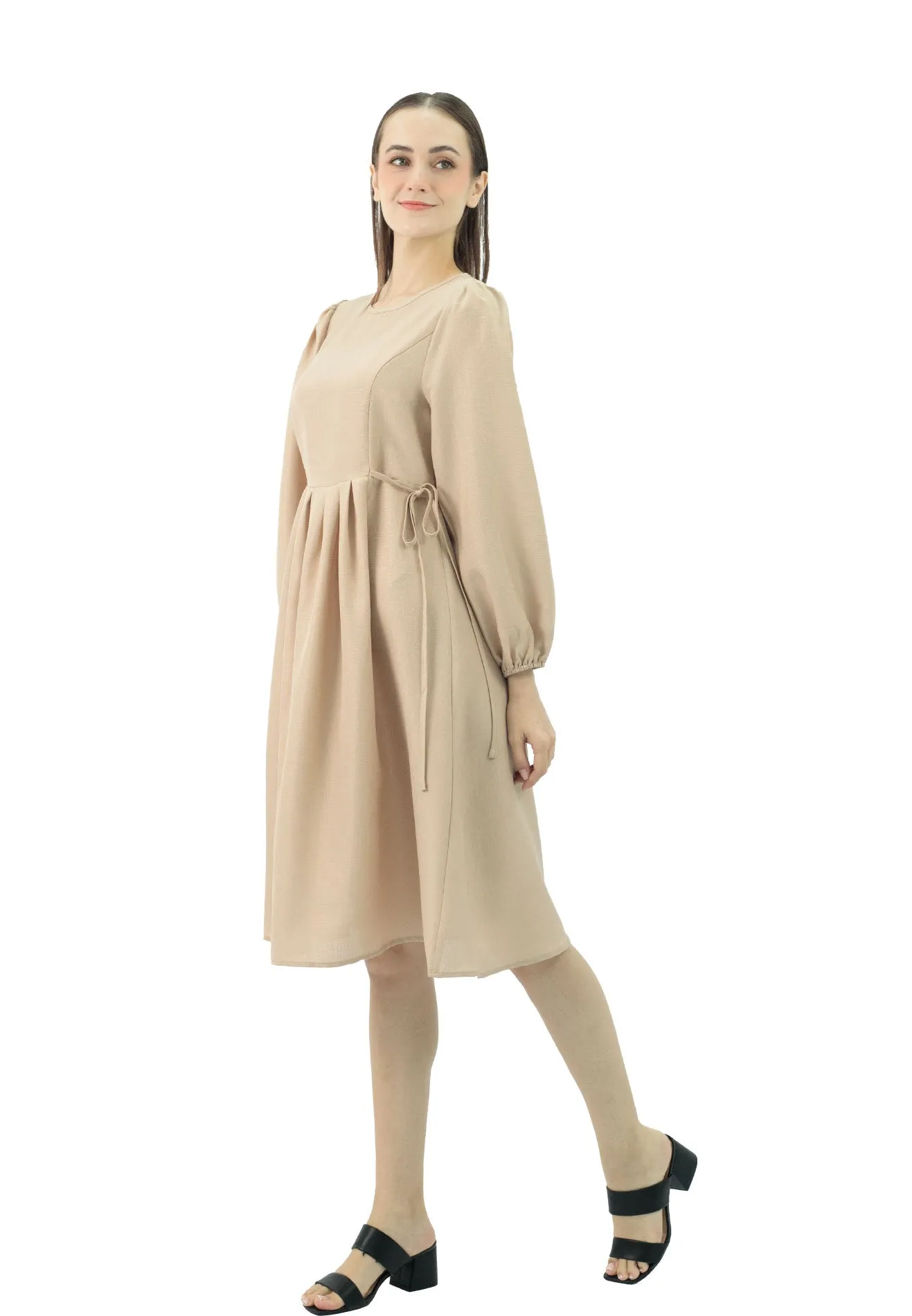 DAISY BY VOIR Tie Side Puff Sleeves Dress