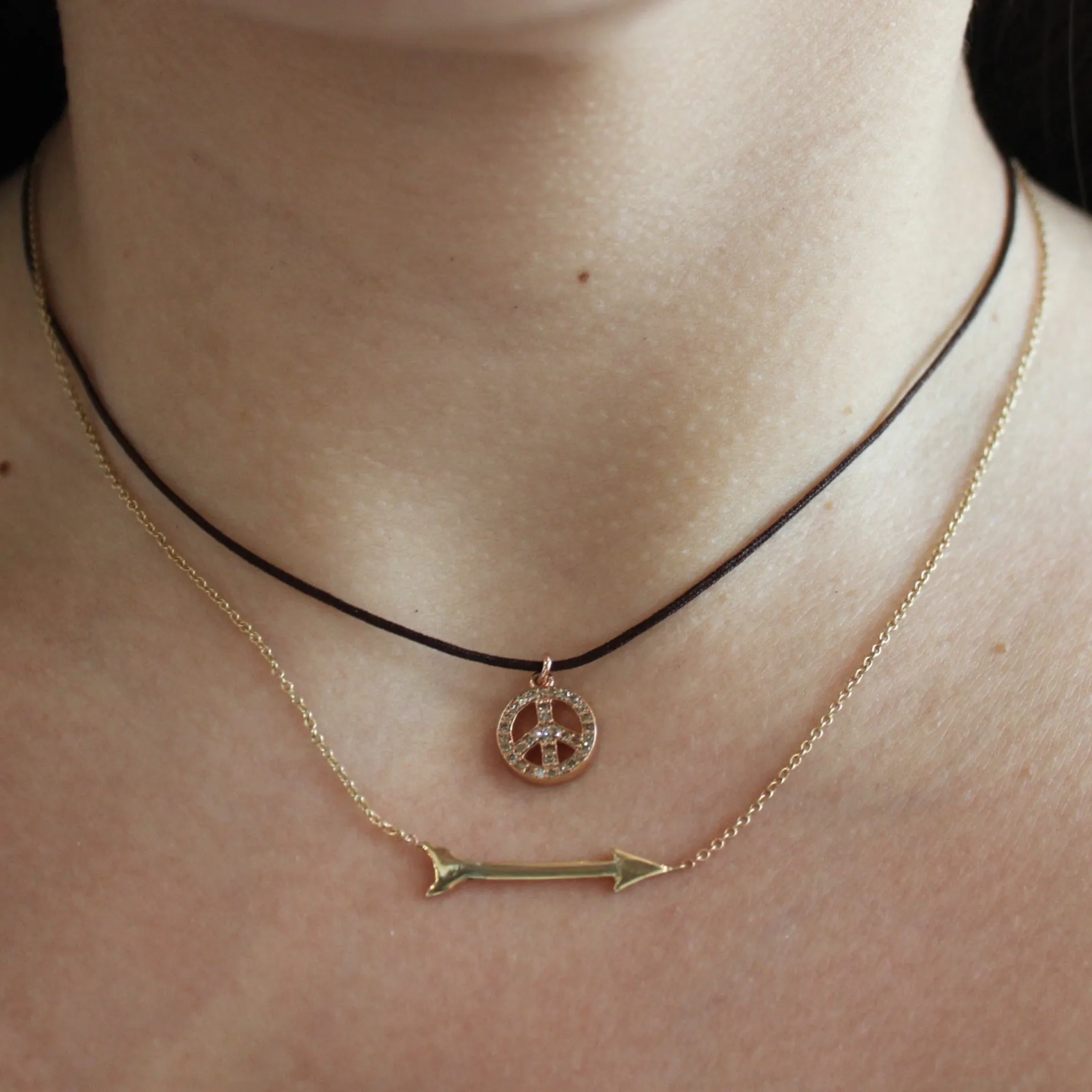 Double Sided Pave Diamond Peace Sign Necklace