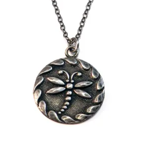 DRAGONFLY Antique Button Classic Necklace - SILVER