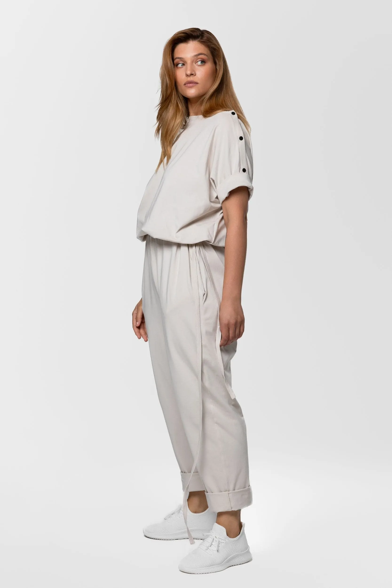 Drawstring-waist jumpsuit