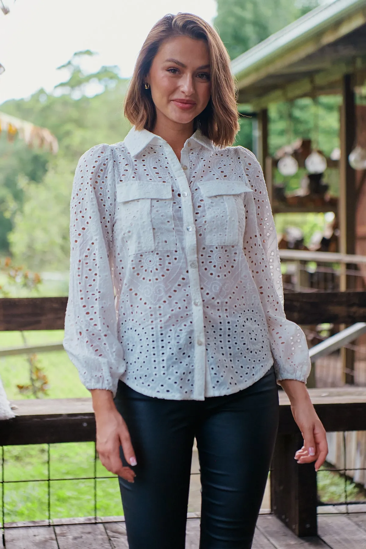 Elandra White Embroidery Long sleeve shirt