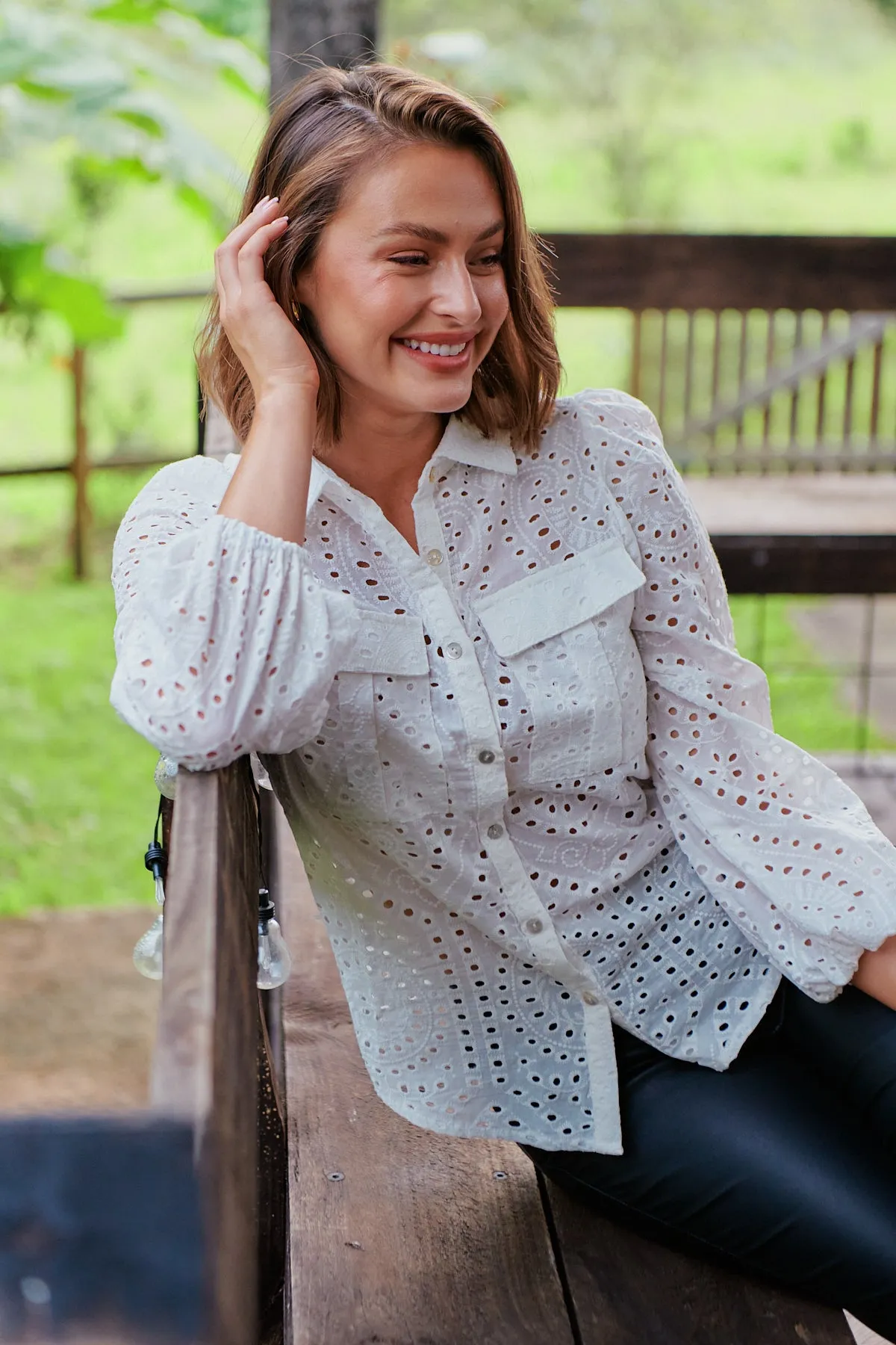 Elandra White Embroidery Long sleeve shirt