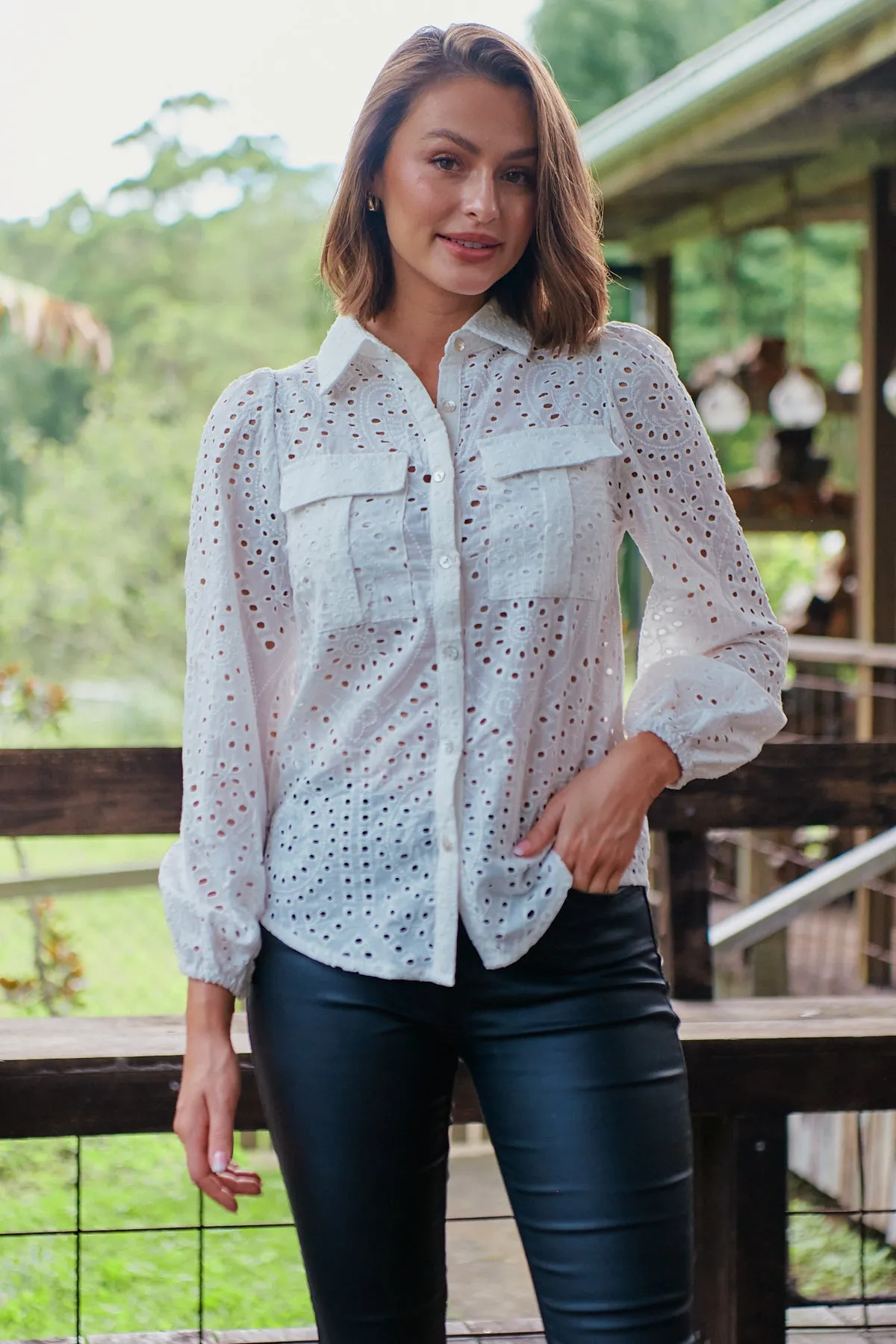 Elandra White Embroidery Long sleeve shirt