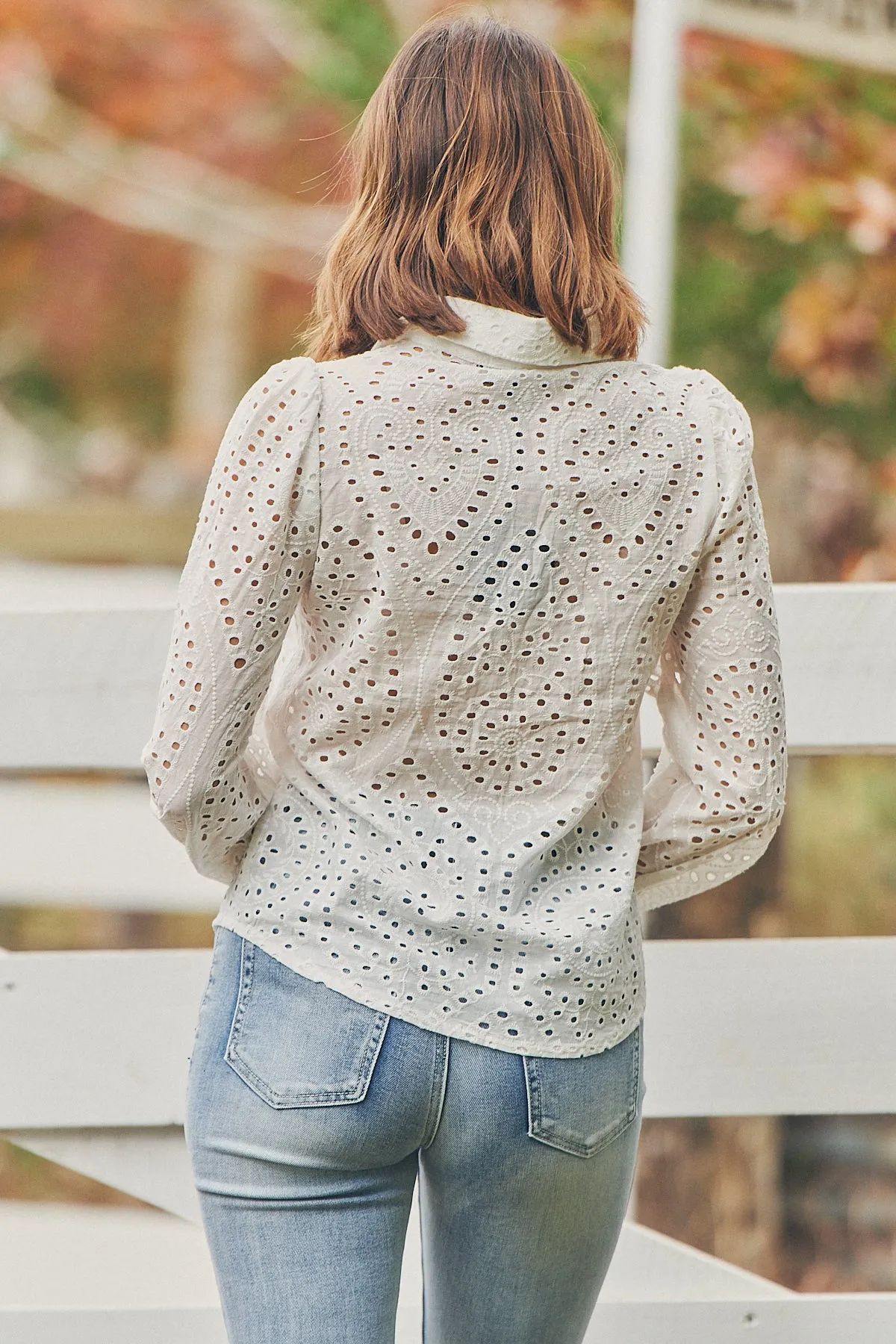 Elandra White Embroidery Long sleeve shirt