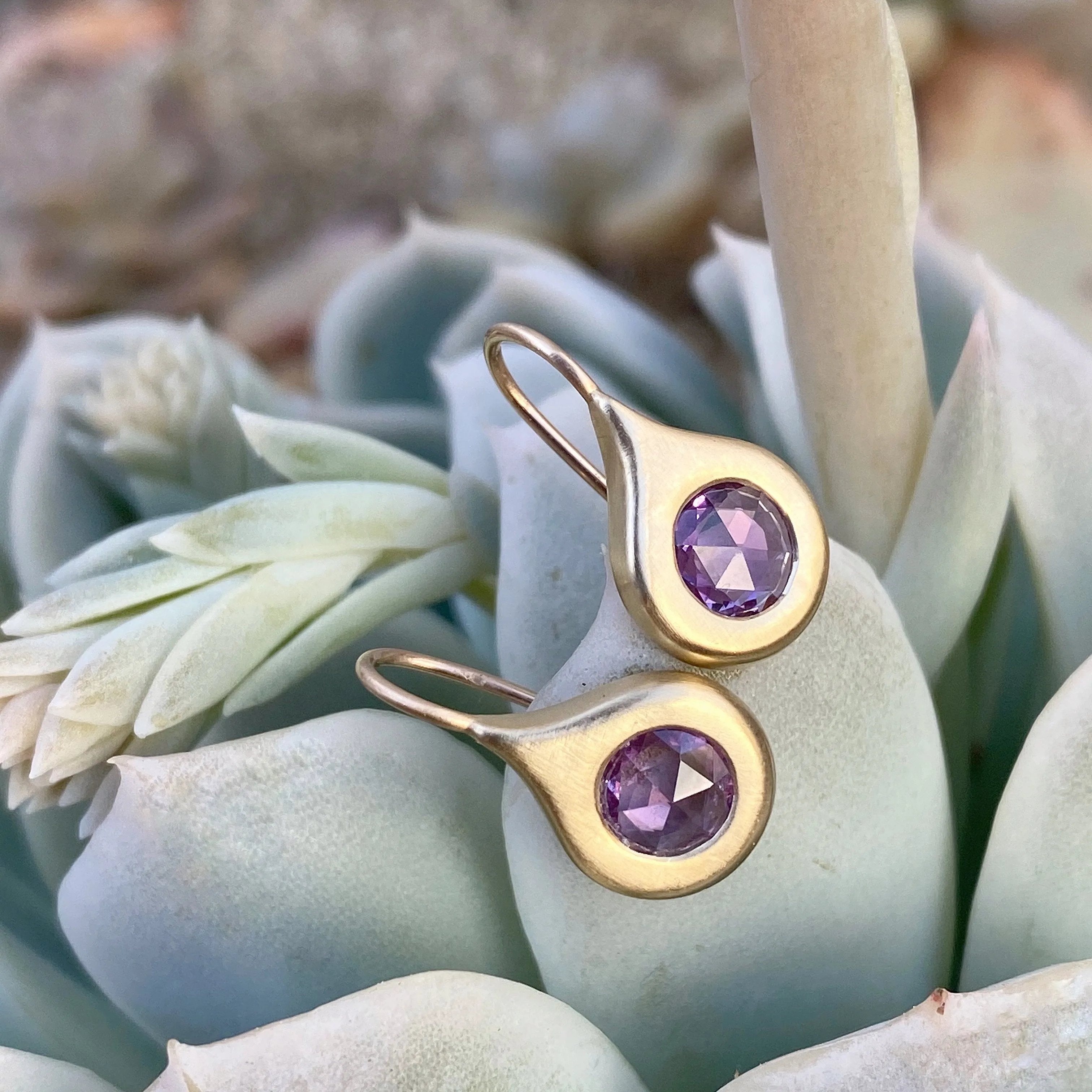 Elixir Rose Cut Purple Sapphire Earrings