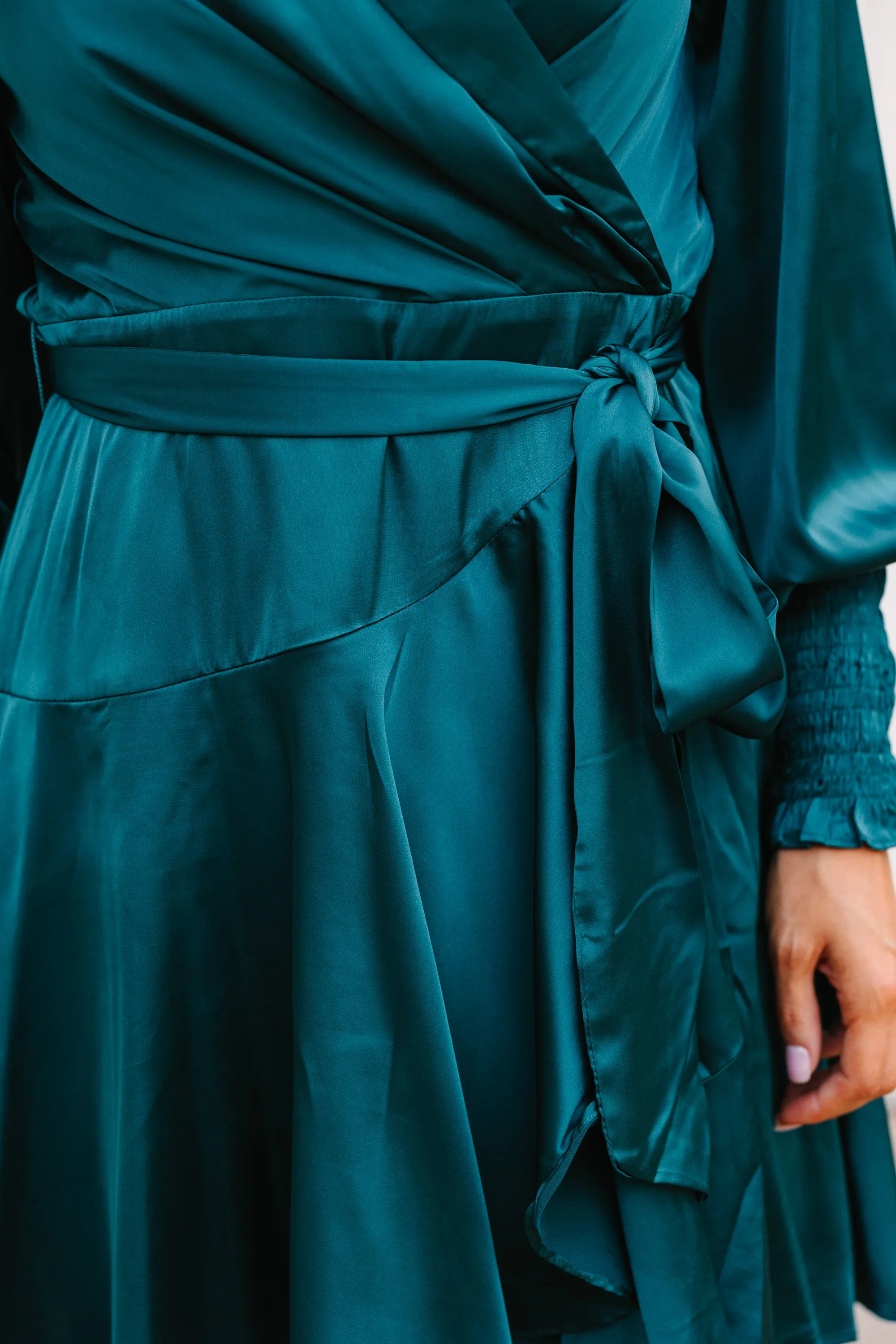 Fate: Just You Wait Teal Blue Satin Wrap Dress