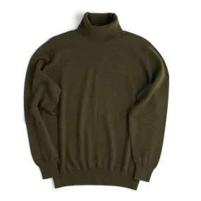 Fine Gauge 100% Cashmere Roll Neck in Camouflage Green