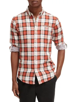 Flannel Check Shirt with Sleeve Roll | Blue Red Check