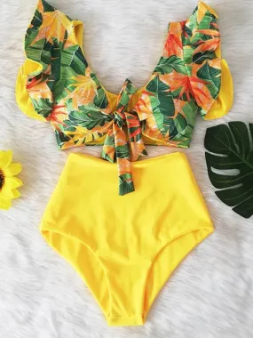 Floral Dreams Bikini-Set mit hoher Taille und Rüschen