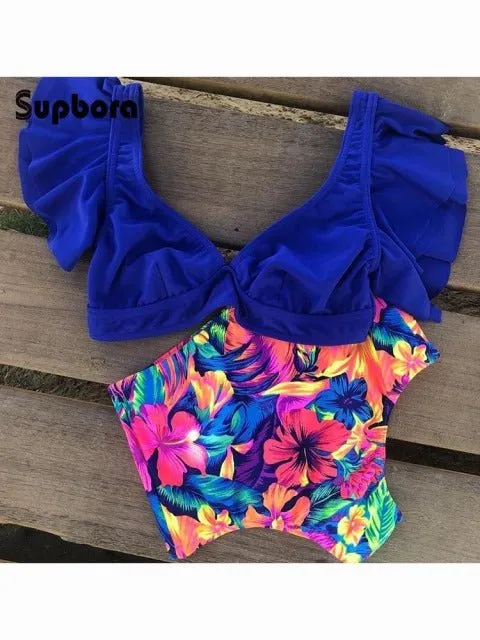 Floral Dreams Bikini-Set mit hoher Taille und Rüschen