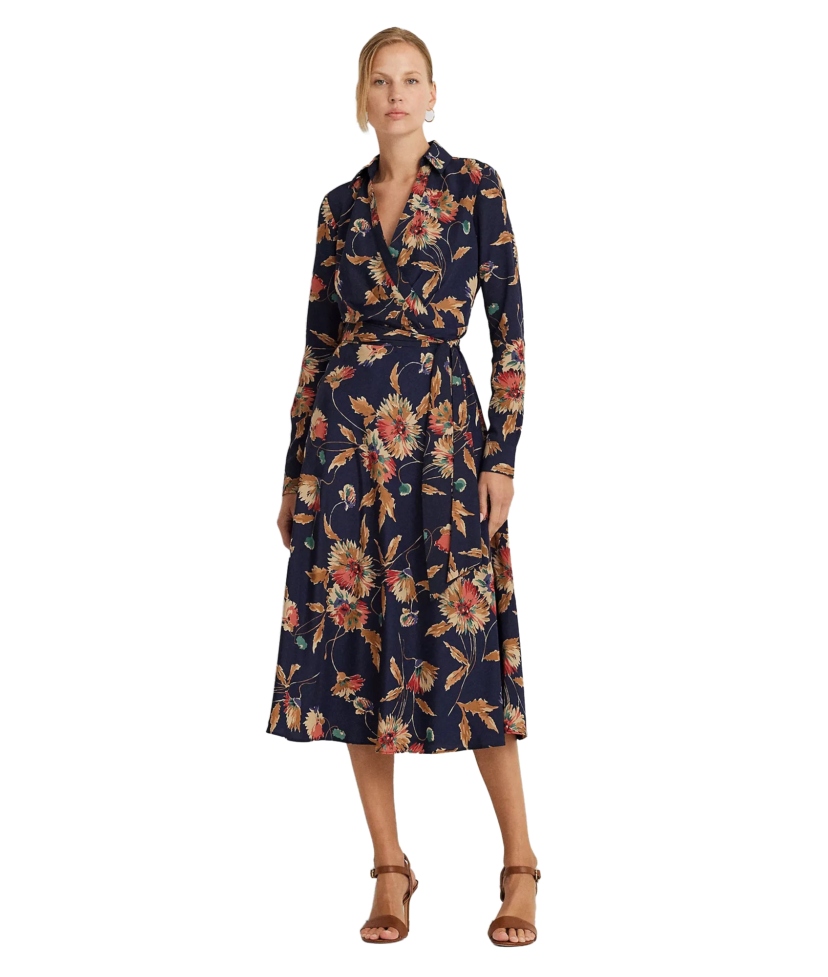 Floral Surplice Crepe Midi Dress - Multi