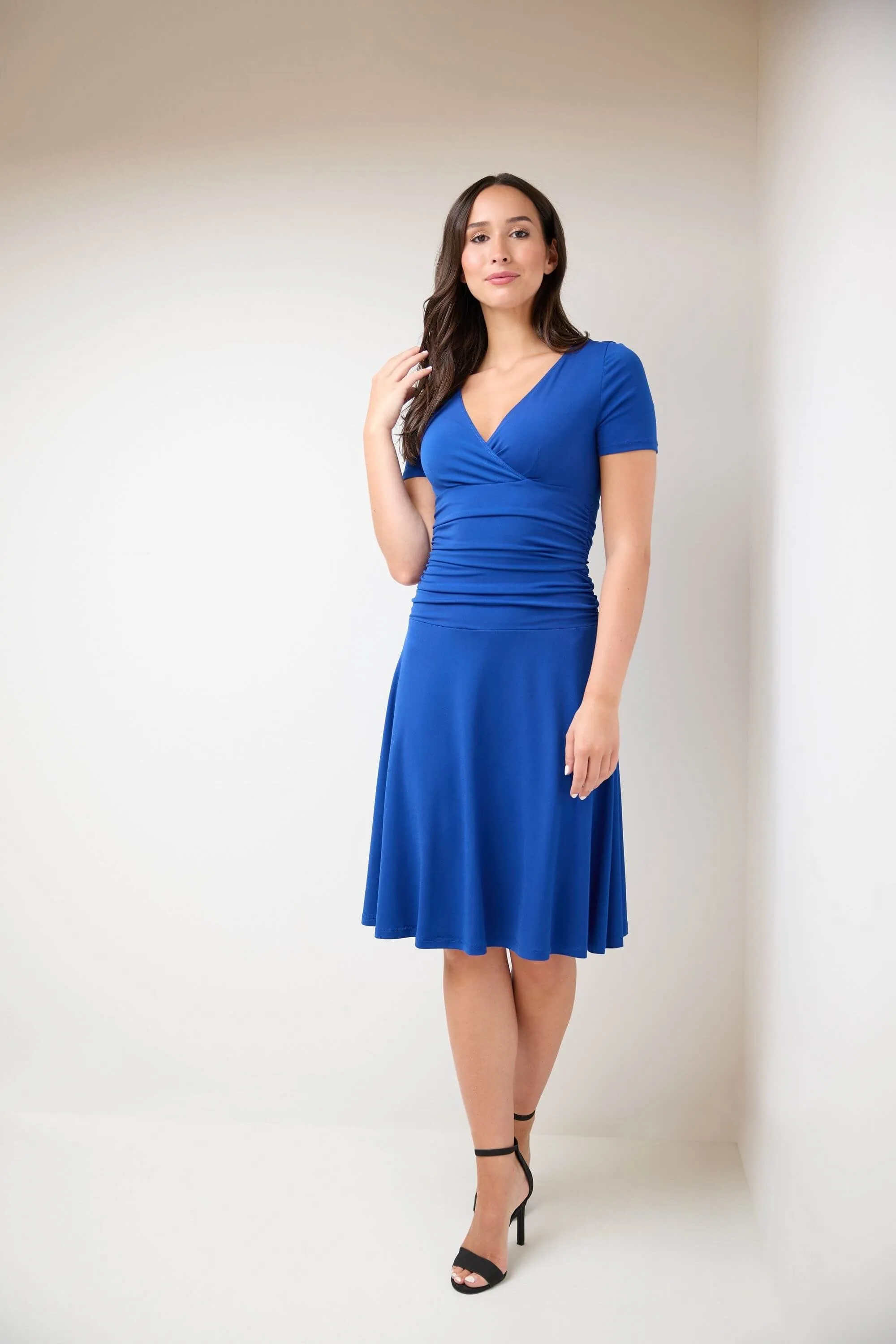 Form-fitting Short Sleeve Dress with Ruching