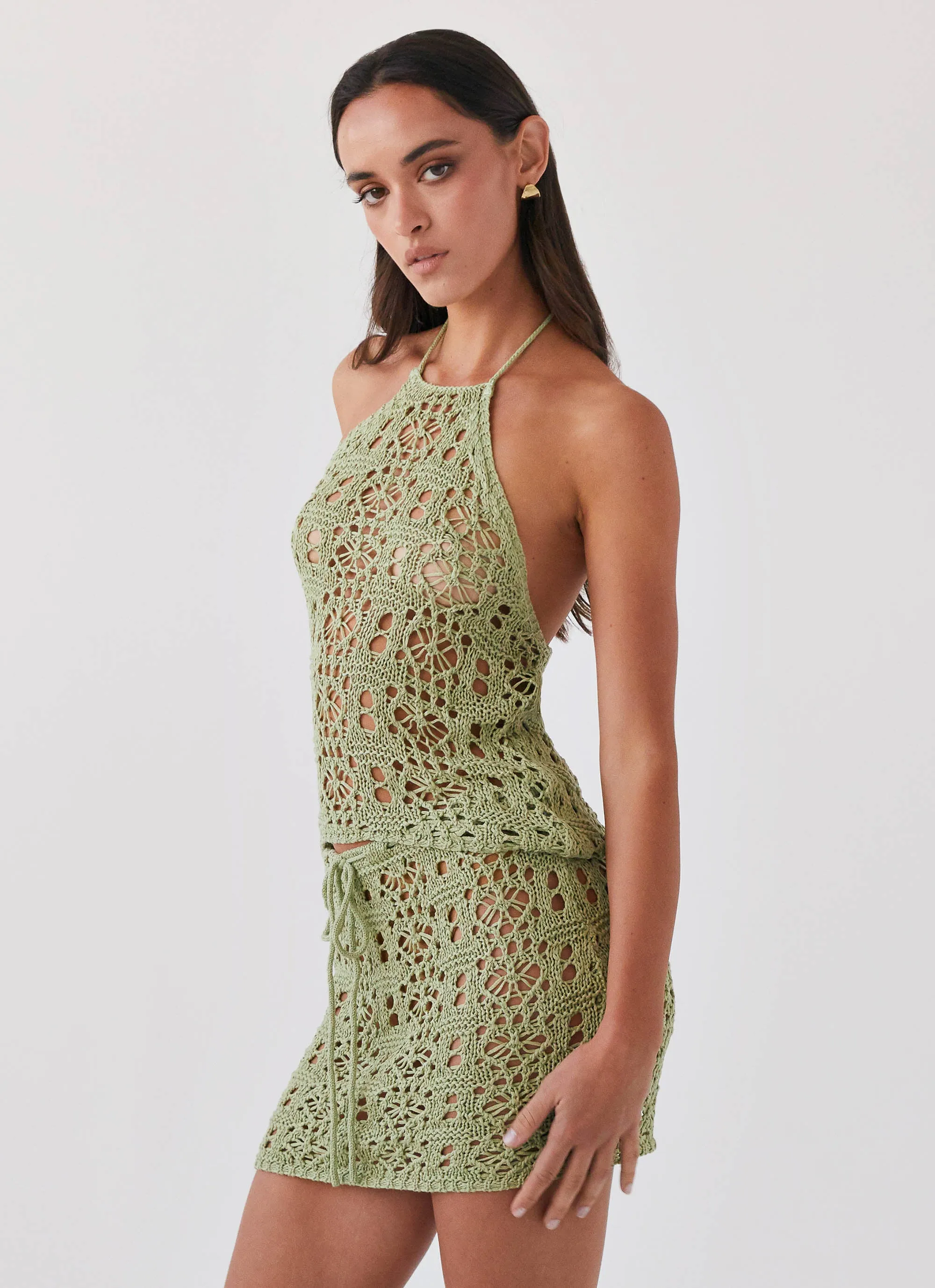 Free Mind Crochet Top - Light Olive