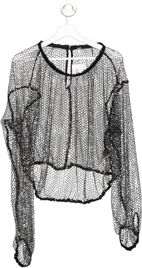 Free People Black Sparks Fly Sequin Top UK L