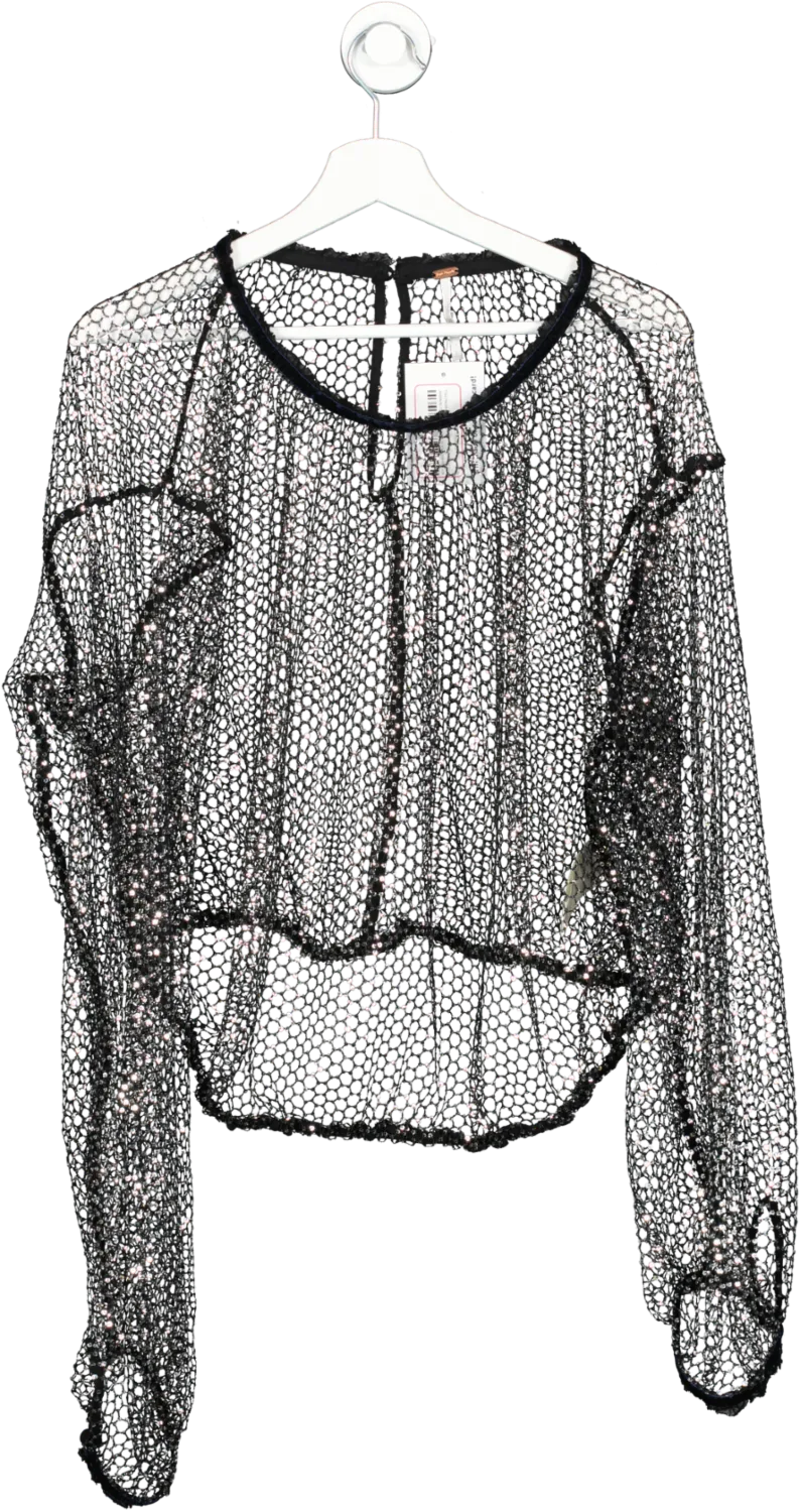 Free People Black Sparks Fly Sequin Top UK L