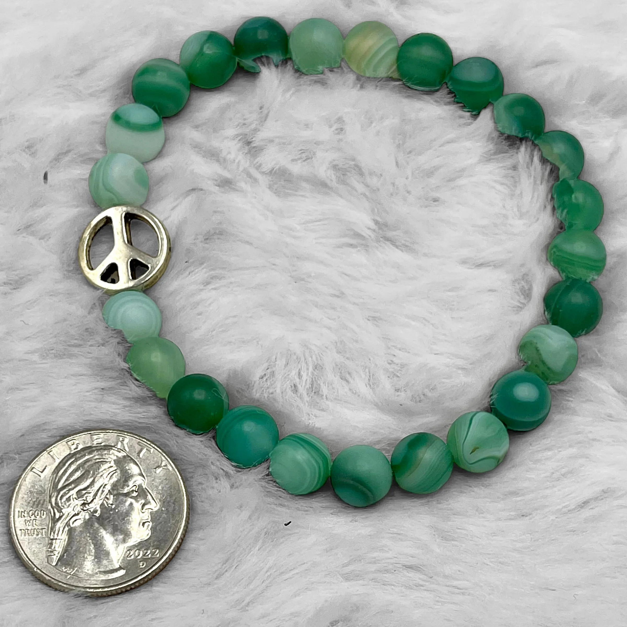 Green Banded Agate and Peace Bracelet