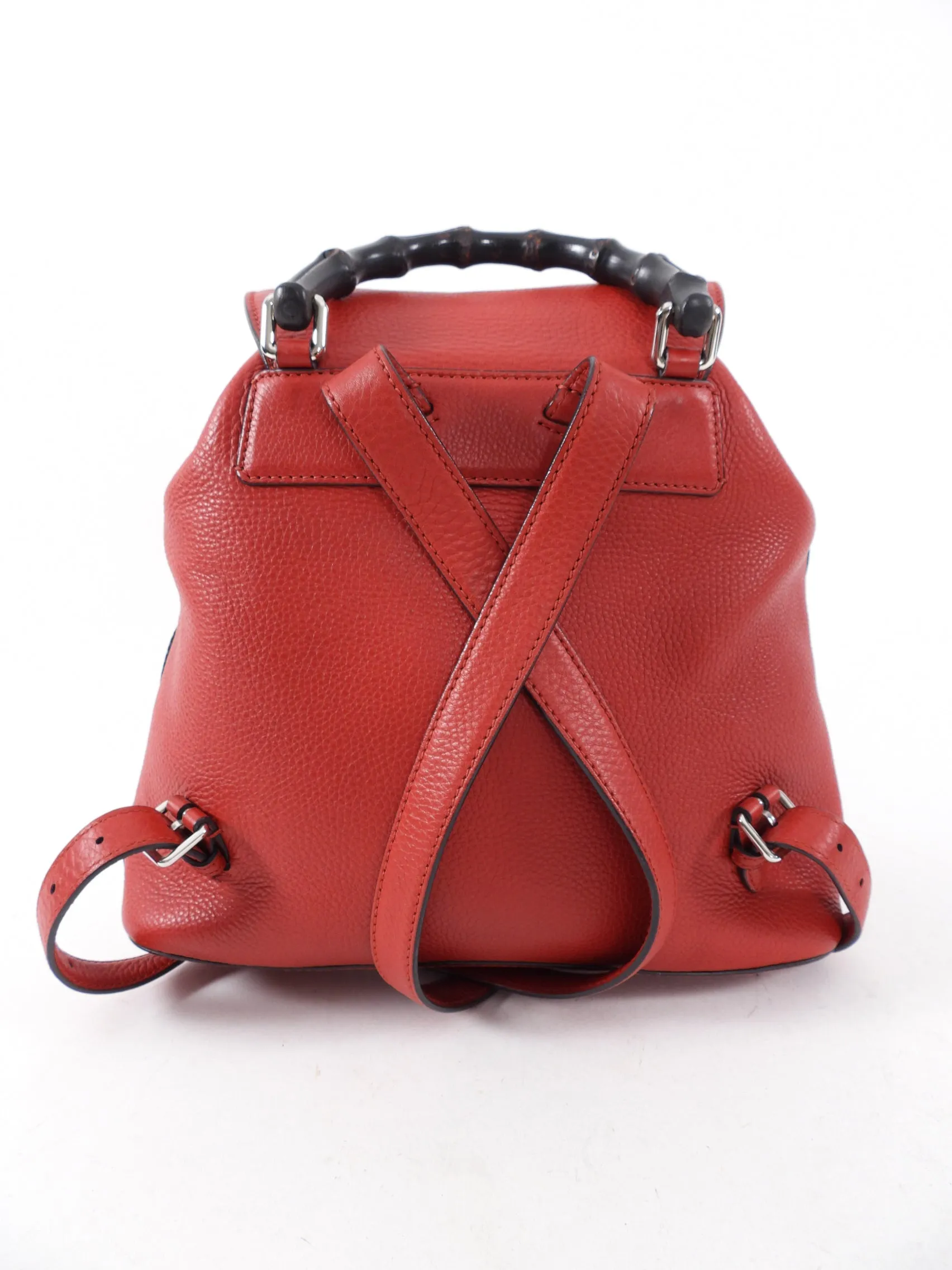 Gucci Red Leather Bamboo Handle Tassel Small Backpack