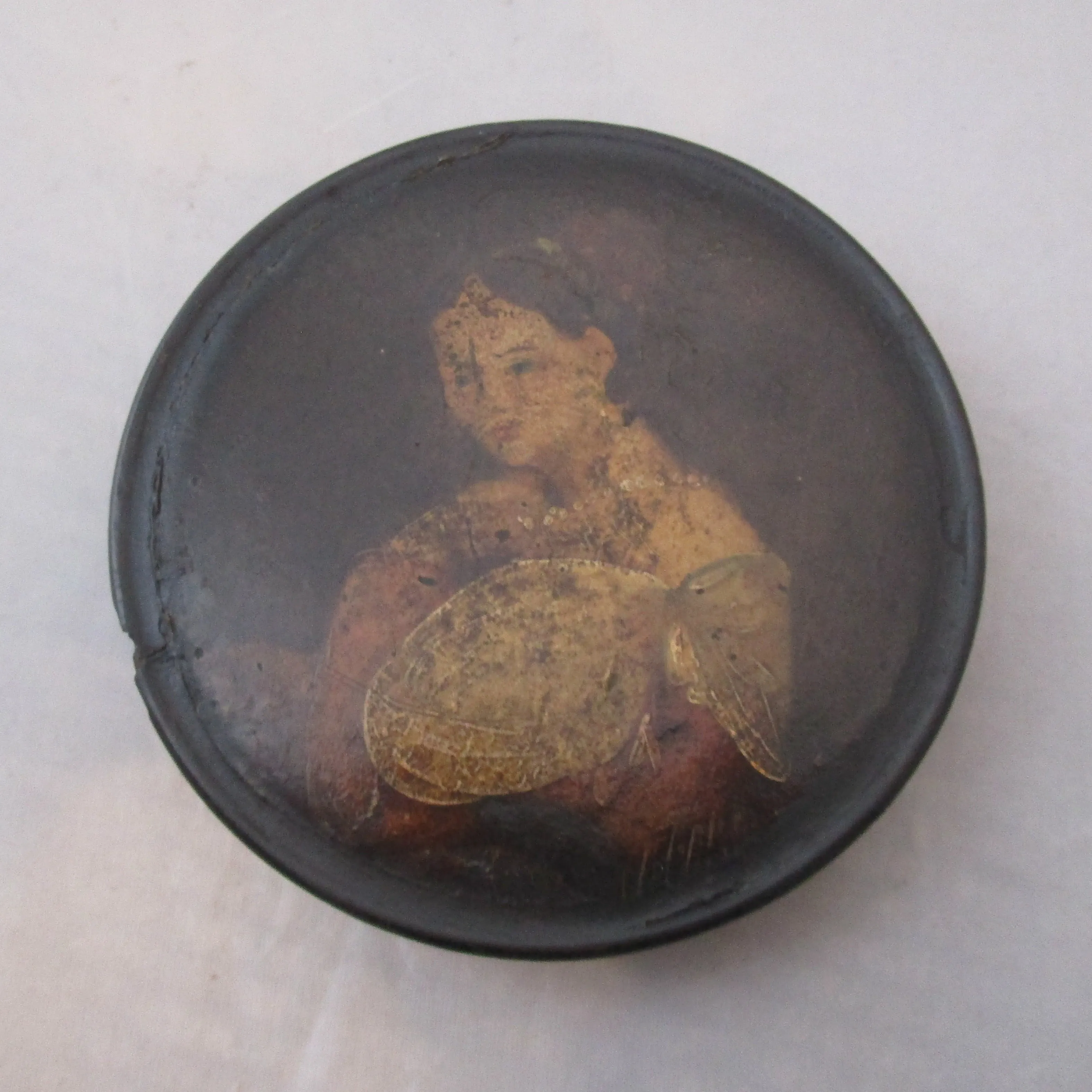 Hand Painted Papier Mache Snuff Box Antique Georgian c1830