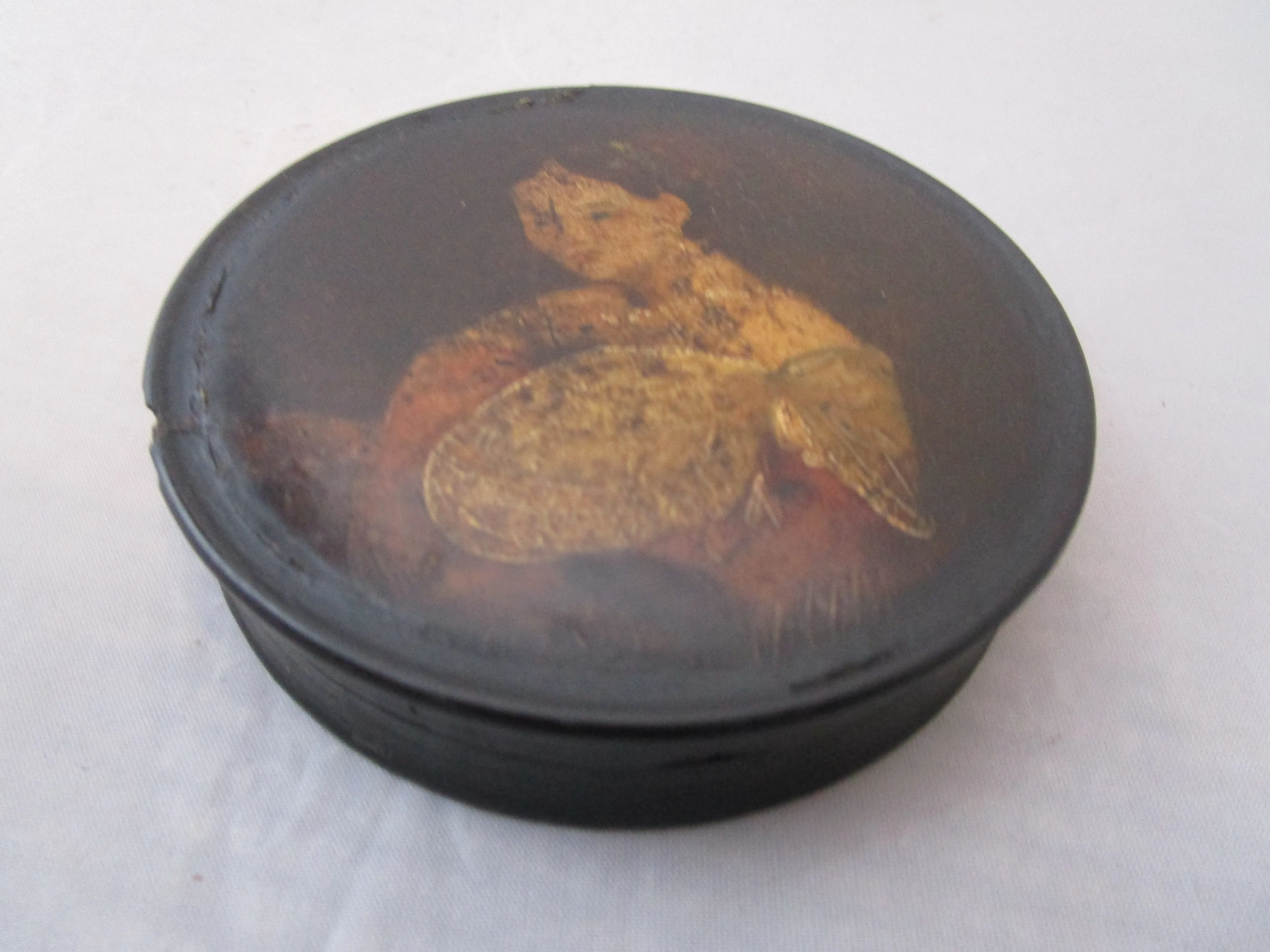 Hand Painted Papier Mache Snuff Box Antique Georgian c1830