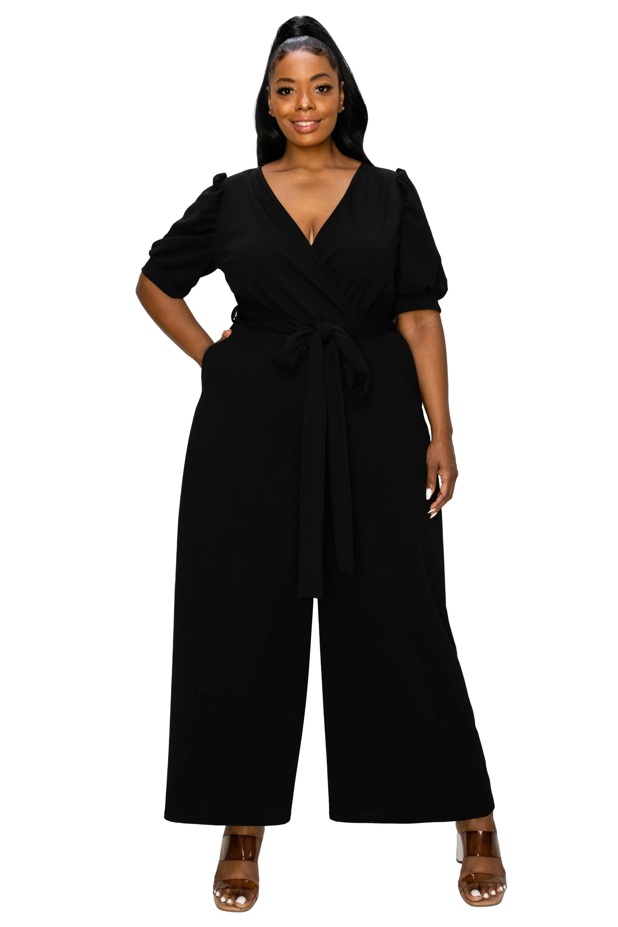 Iris Surplice Belted Pocket Jumpsuit