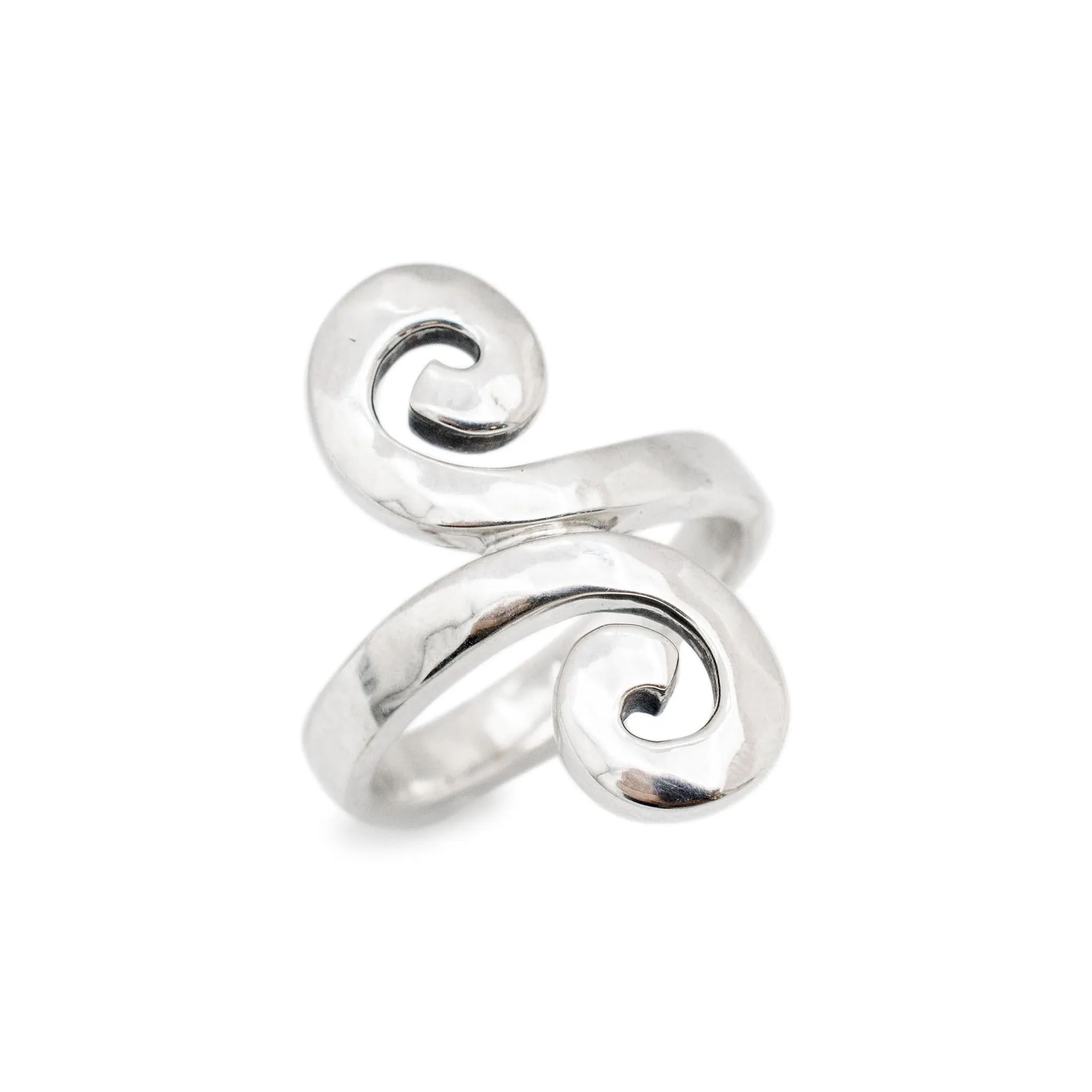 James Avery 925 Sterling Silver Hammered Long Swirl Cocktail Ring