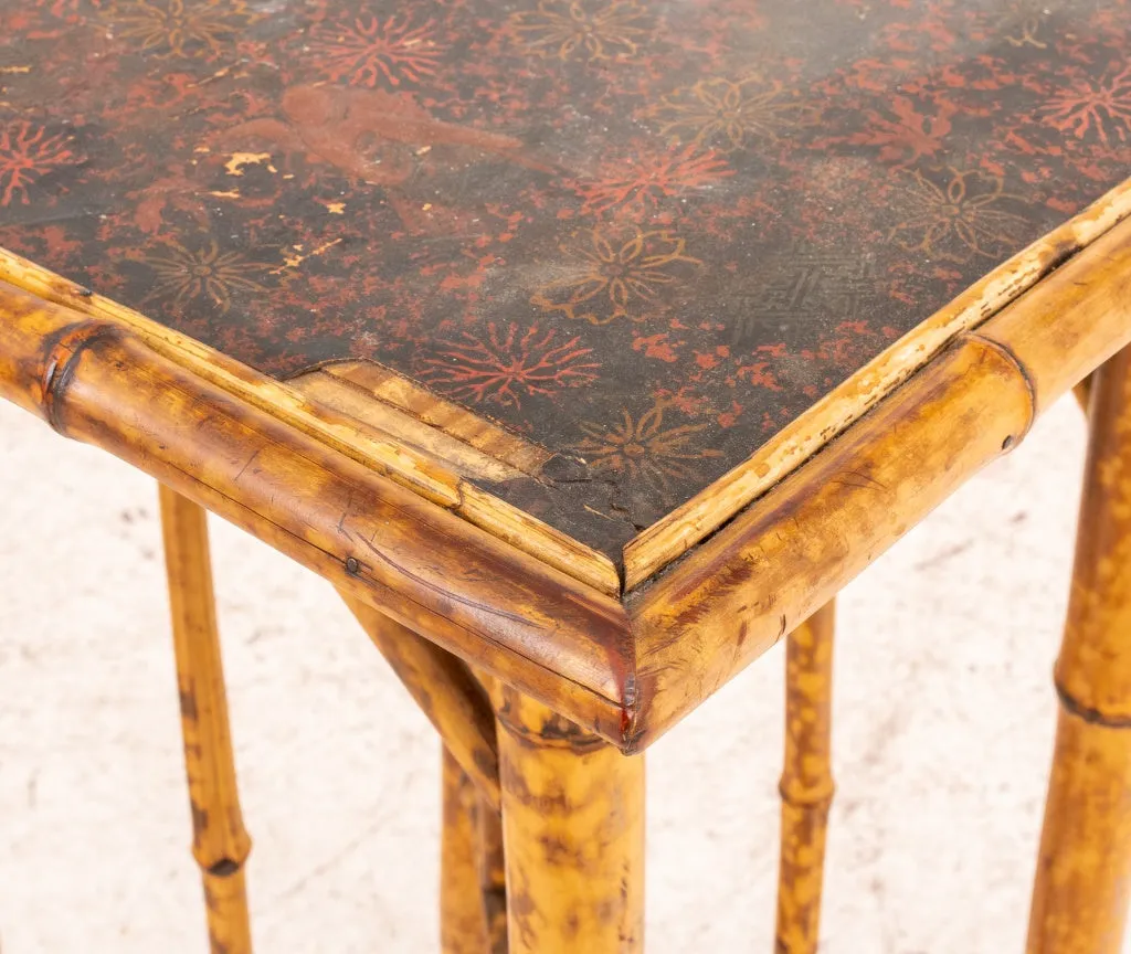 Japonaisme Faux Lacquer and Bamboo Table