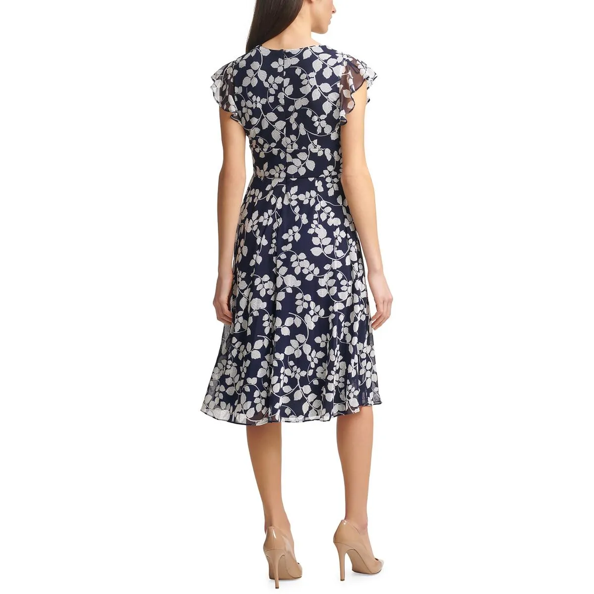 Jessica Howard Womens Petites Cocktail Midi Fit & Flare Dress