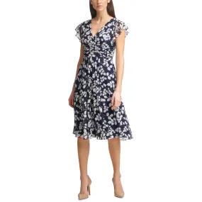 Jessica Howard Womens Petites Cocktail Midi Fit & Flare Dress