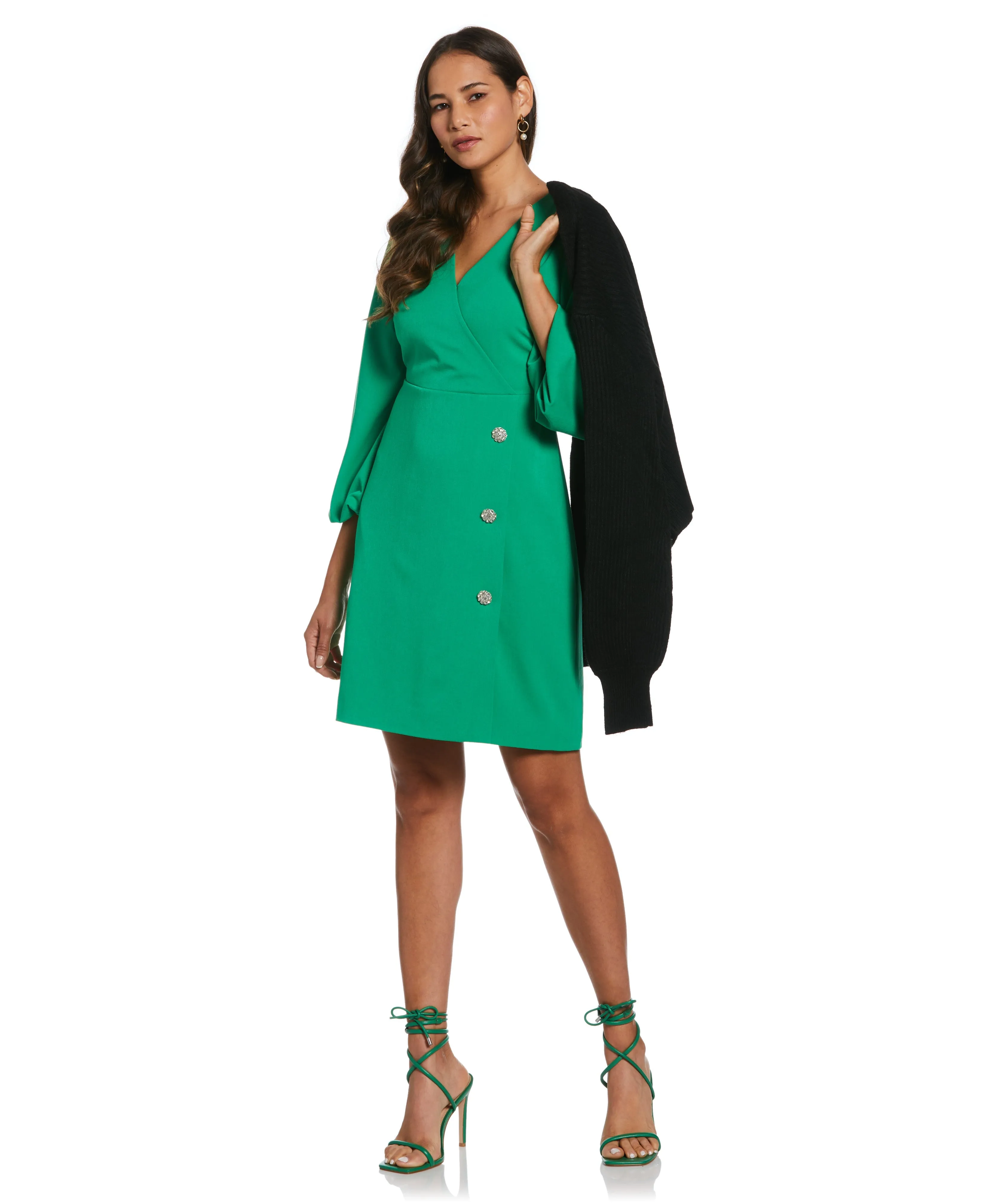 Jewel Button Surplice Dress