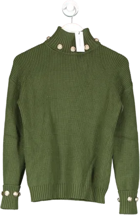 Karen Millen Green Chenille Roll Neck Knit Jumper UK XS