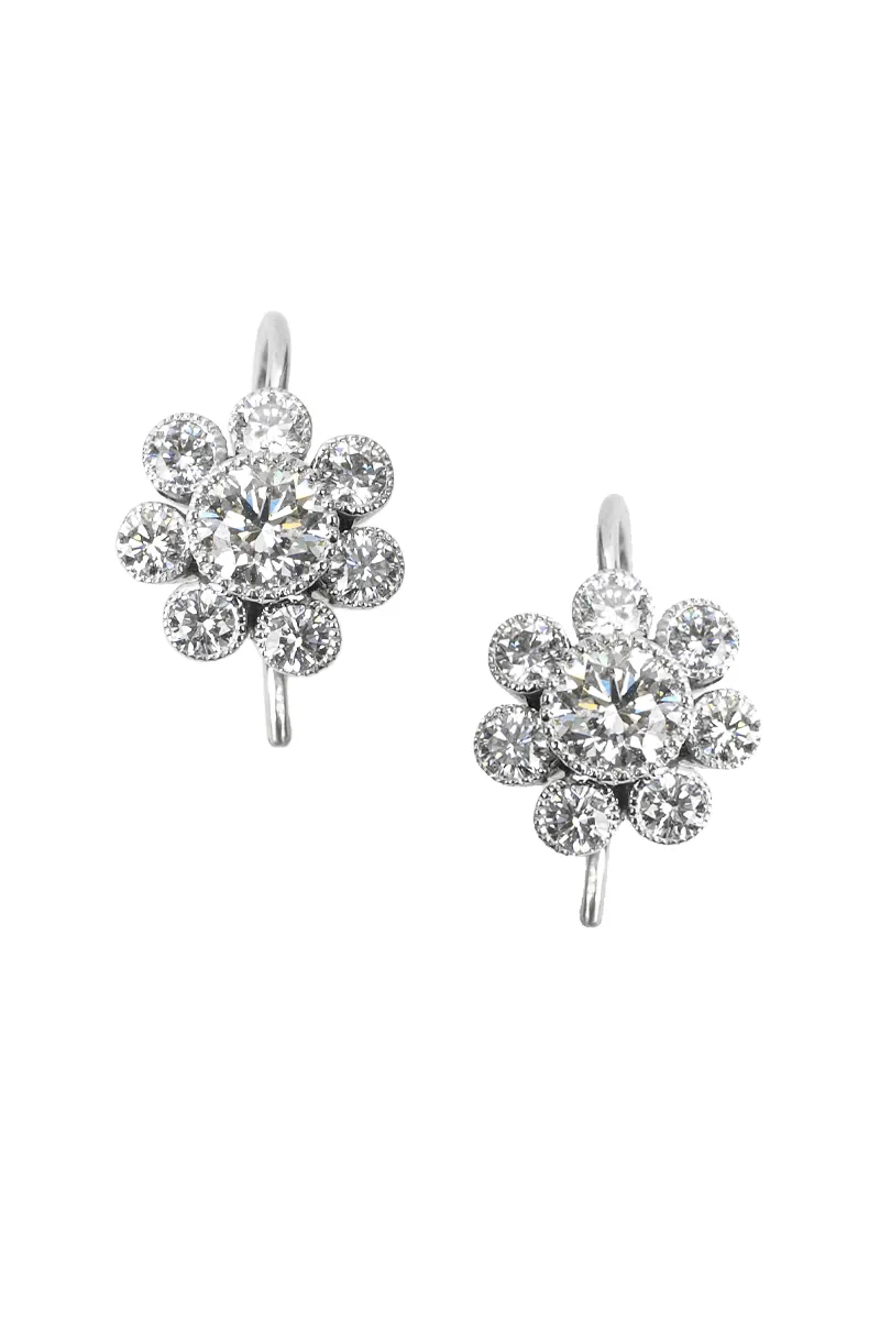 Katharine James 18KWG Flower Cluster Diamond Dangle Earrings