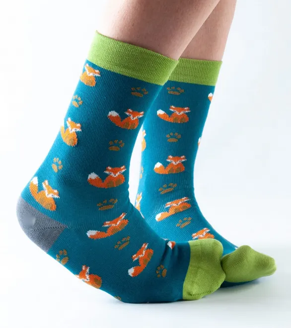 Kids Bambo Socks Doris & Dude Fox Teal/Green/Grey 9-12